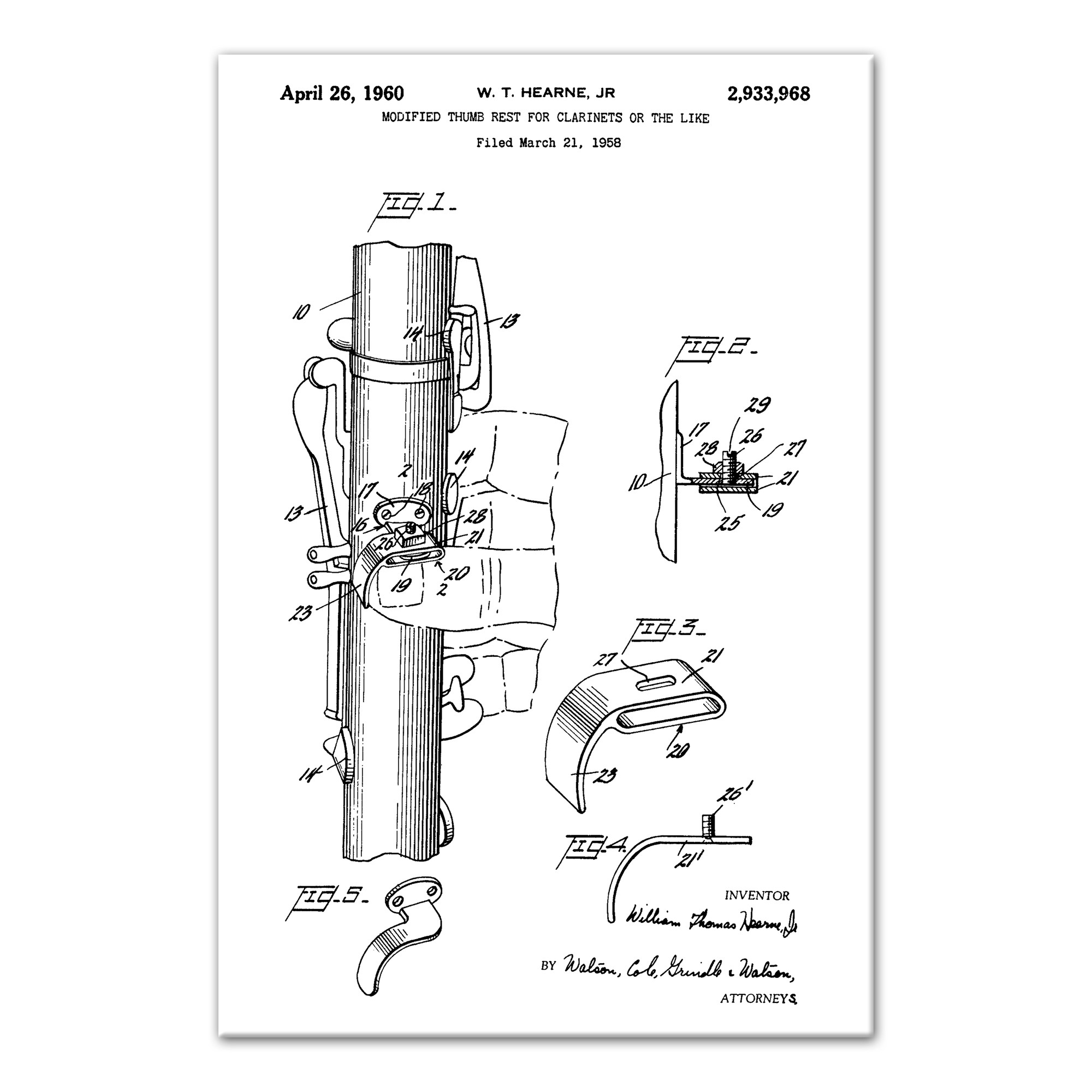 Vintage Clarinet Patent 20x30 Canvas Wall Art