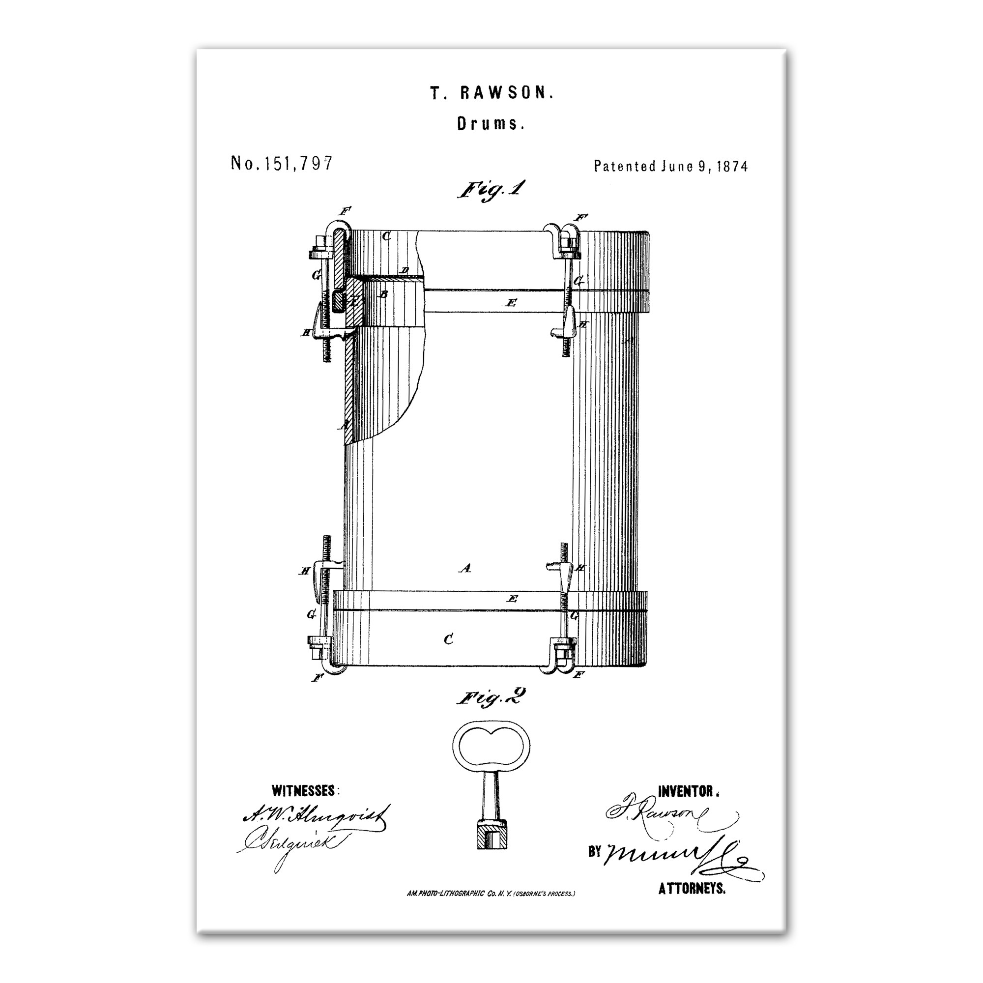 Vintage Drum Patent 16x24 Canvas Wall Art
