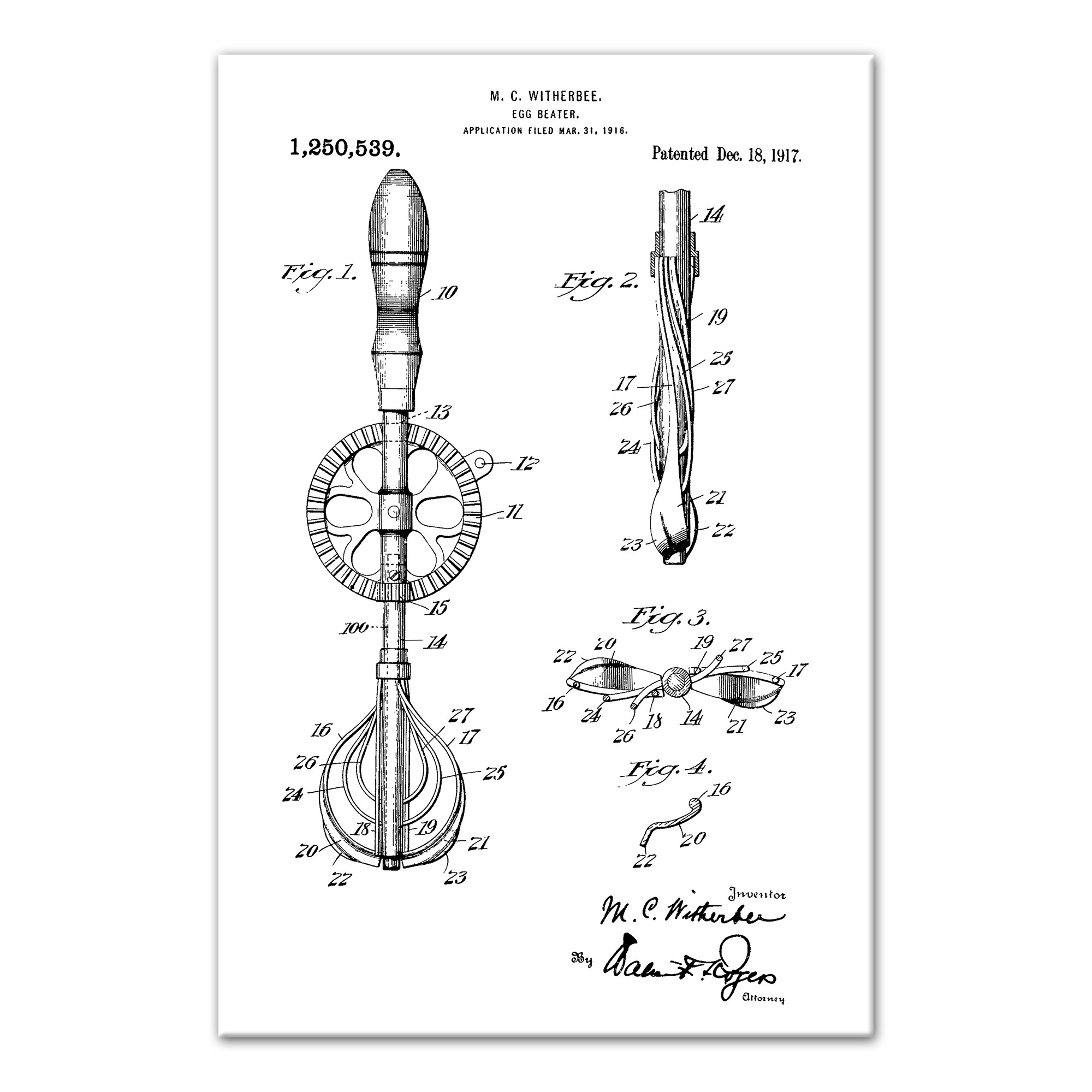 Vintage Egg Beater Patent 20x30 Canvas Wall Art