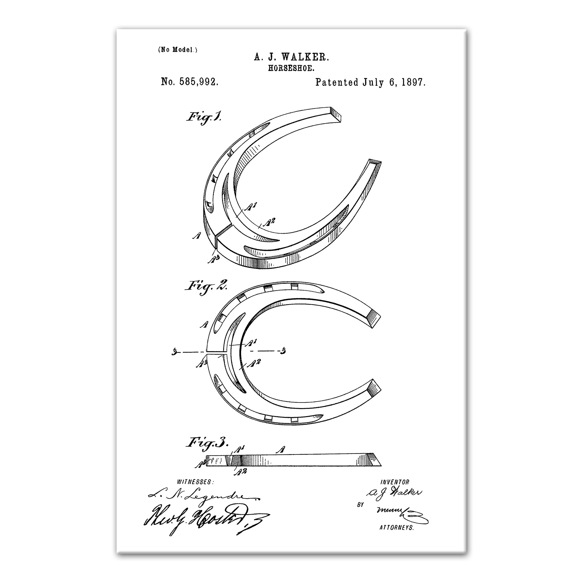 Vintage Horseshoe Patent Sketch 20x30 Canvas Wall Art