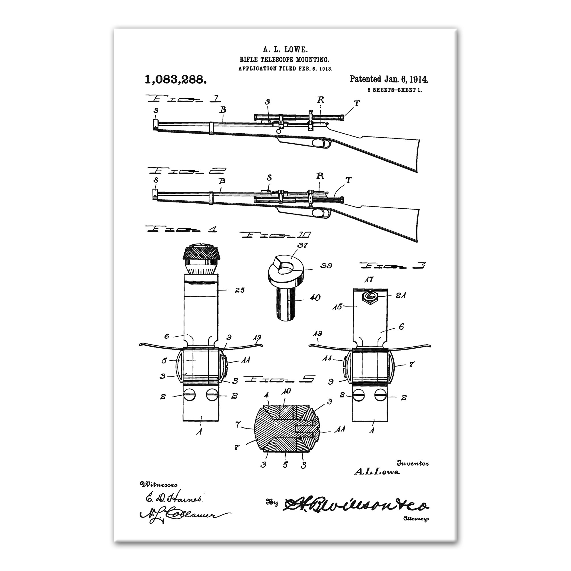 Vintage Rifle with Telescope Patent 20x30 Canvas Wall Art