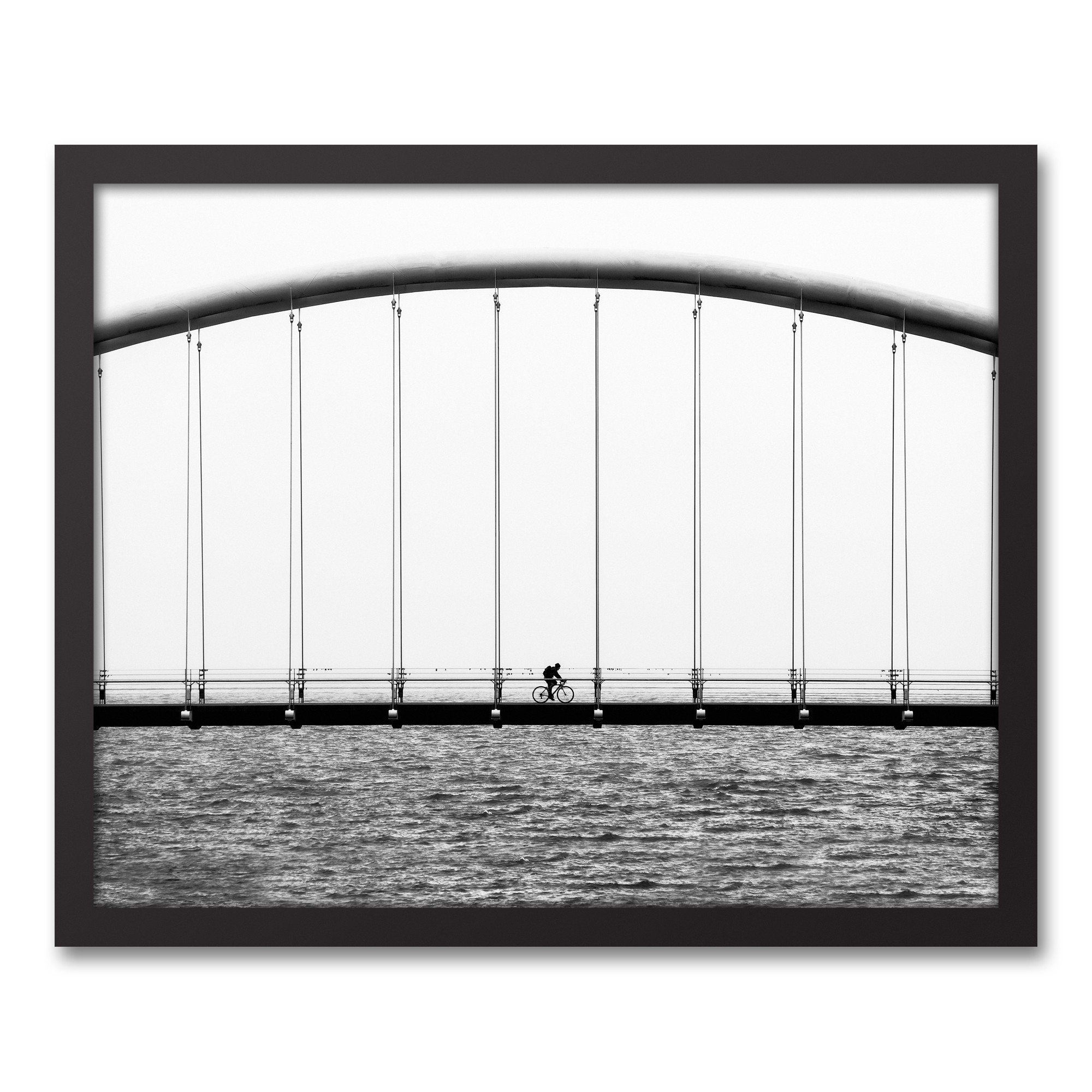 Biker on a Bridge 16x20 Black Framed Canvas