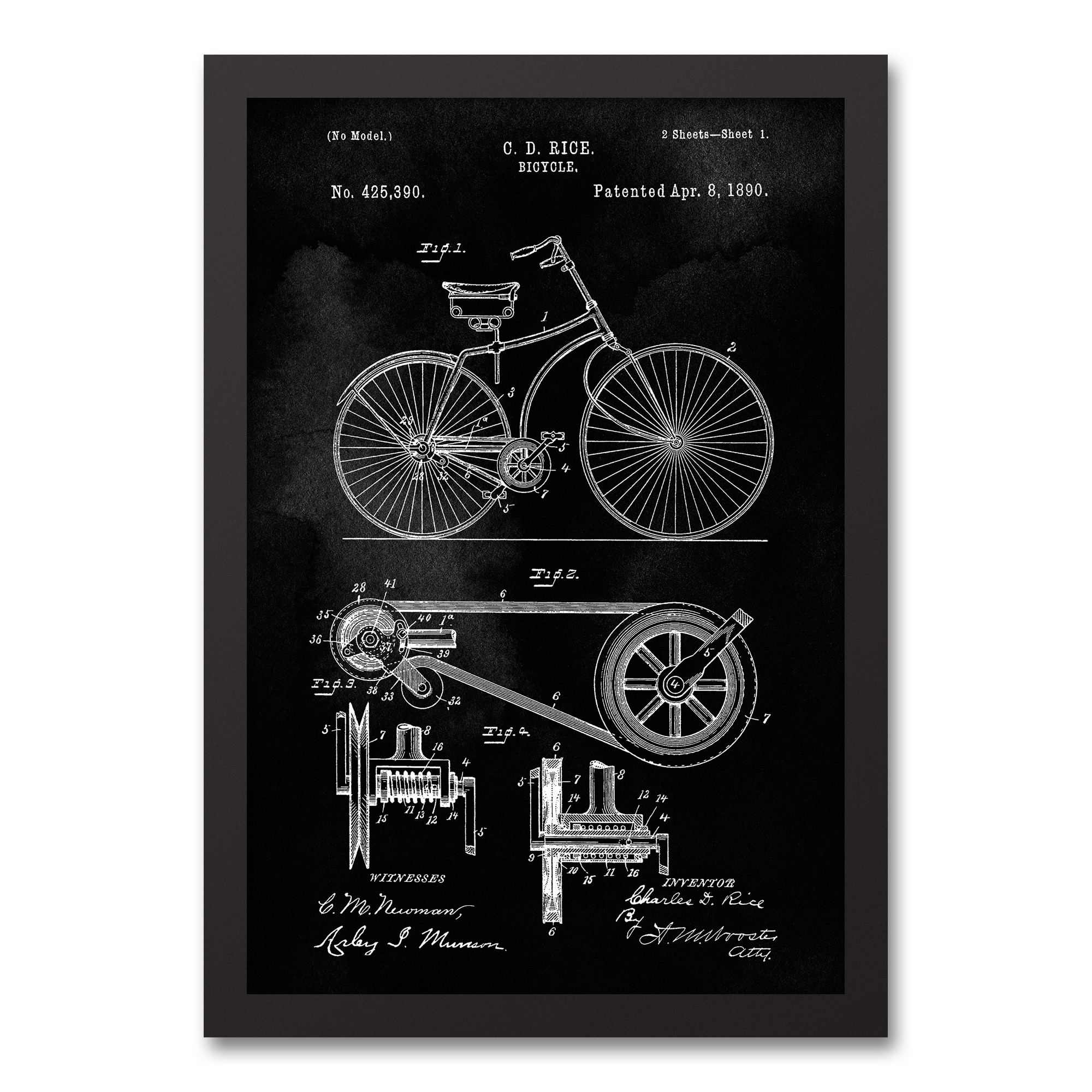 Bike Patent on Black 12x18 Black Framed Canvas