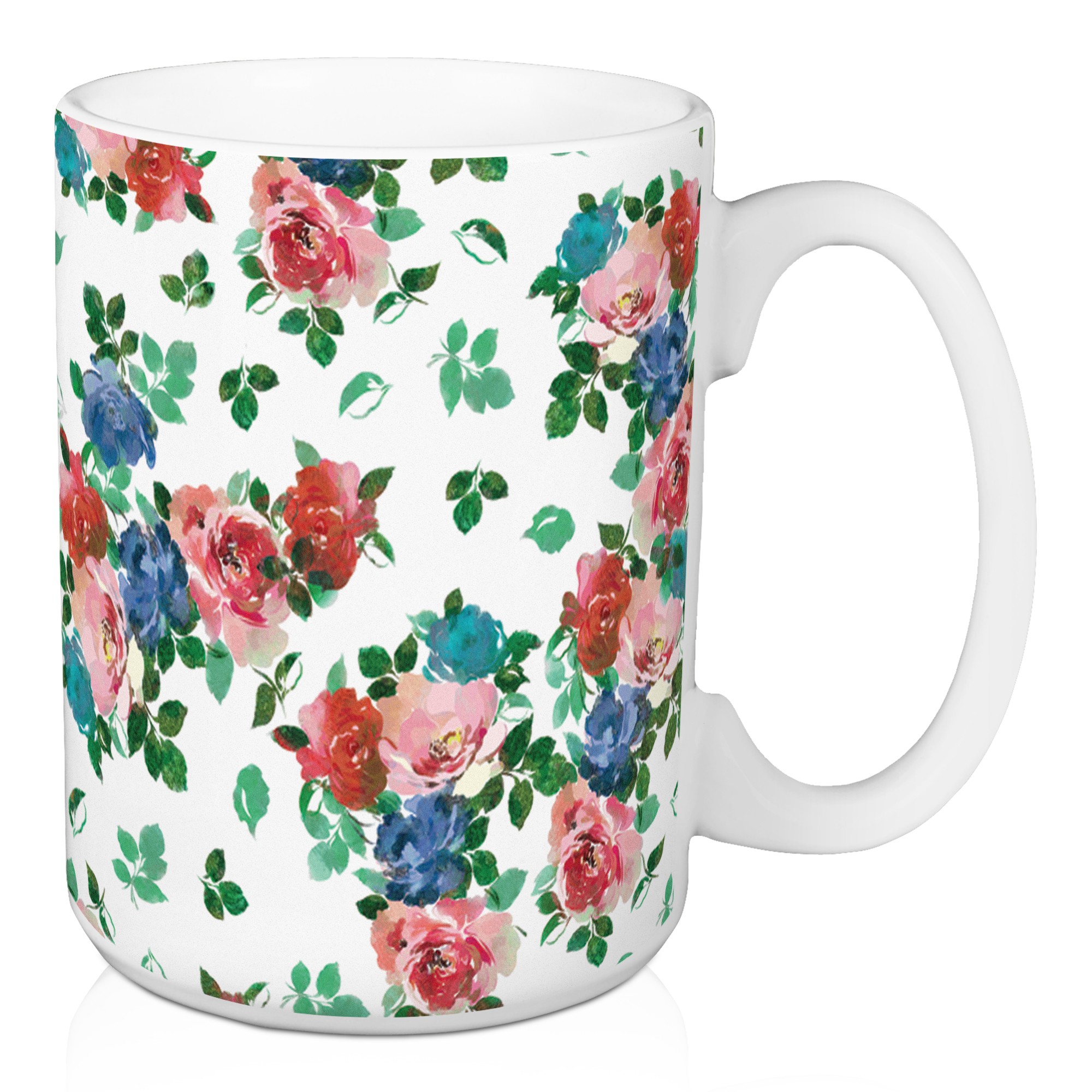 Pink and Blue Floral Pattern 15 oz Mug