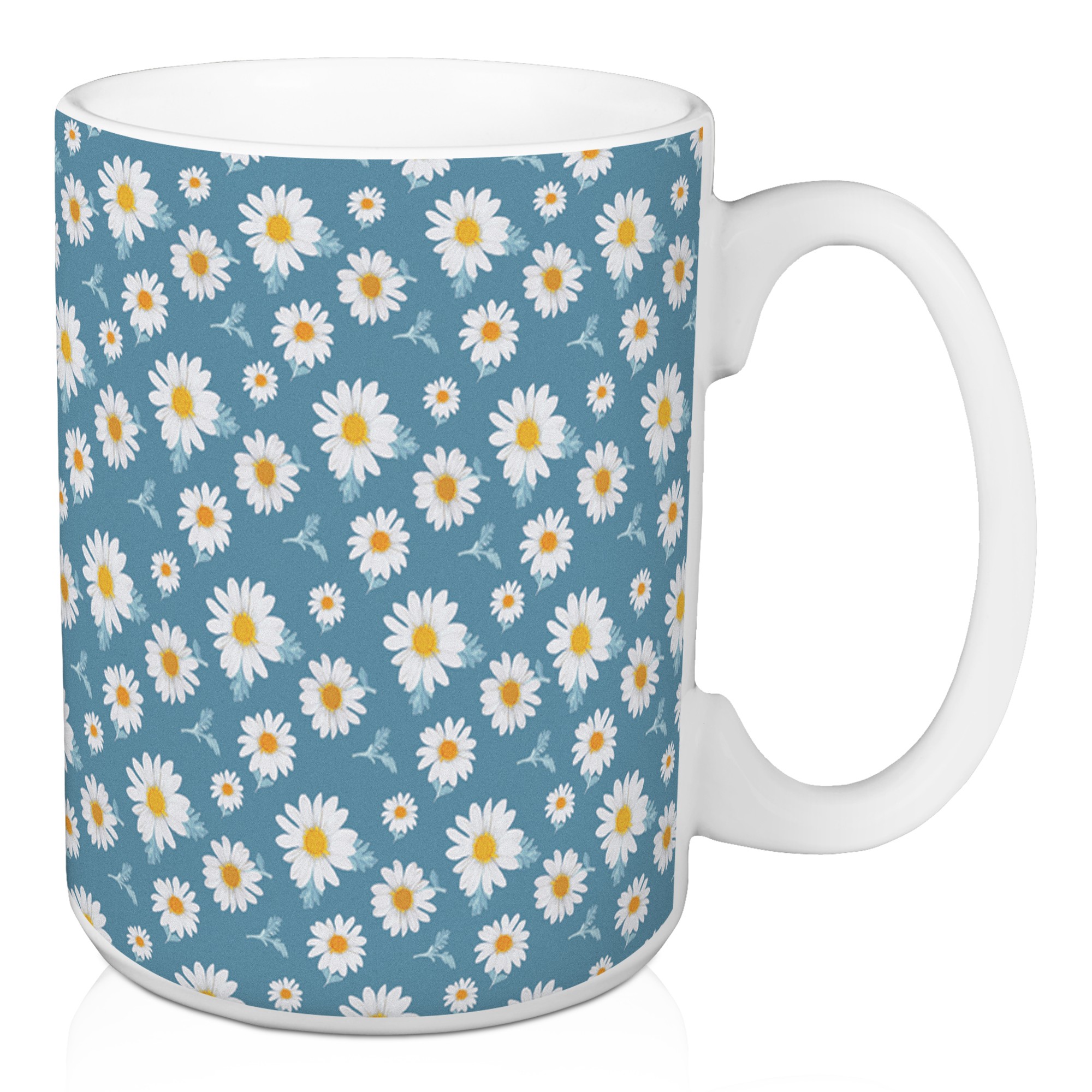 White Daisy Floral Pattern 15 oz Mug