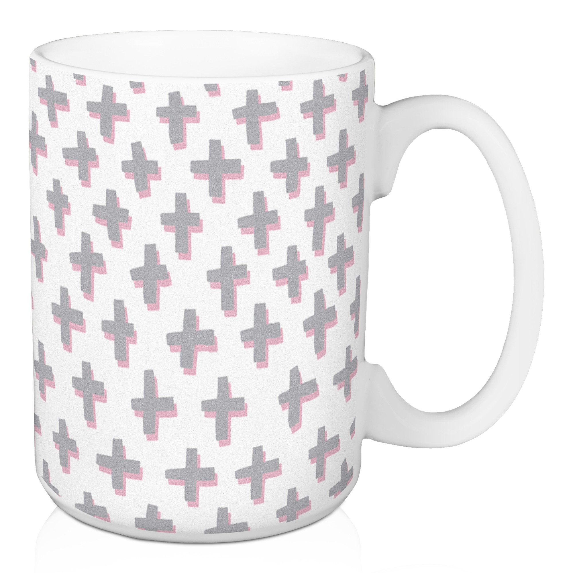 Pink and Gray Plus Marks 15 oz Mug