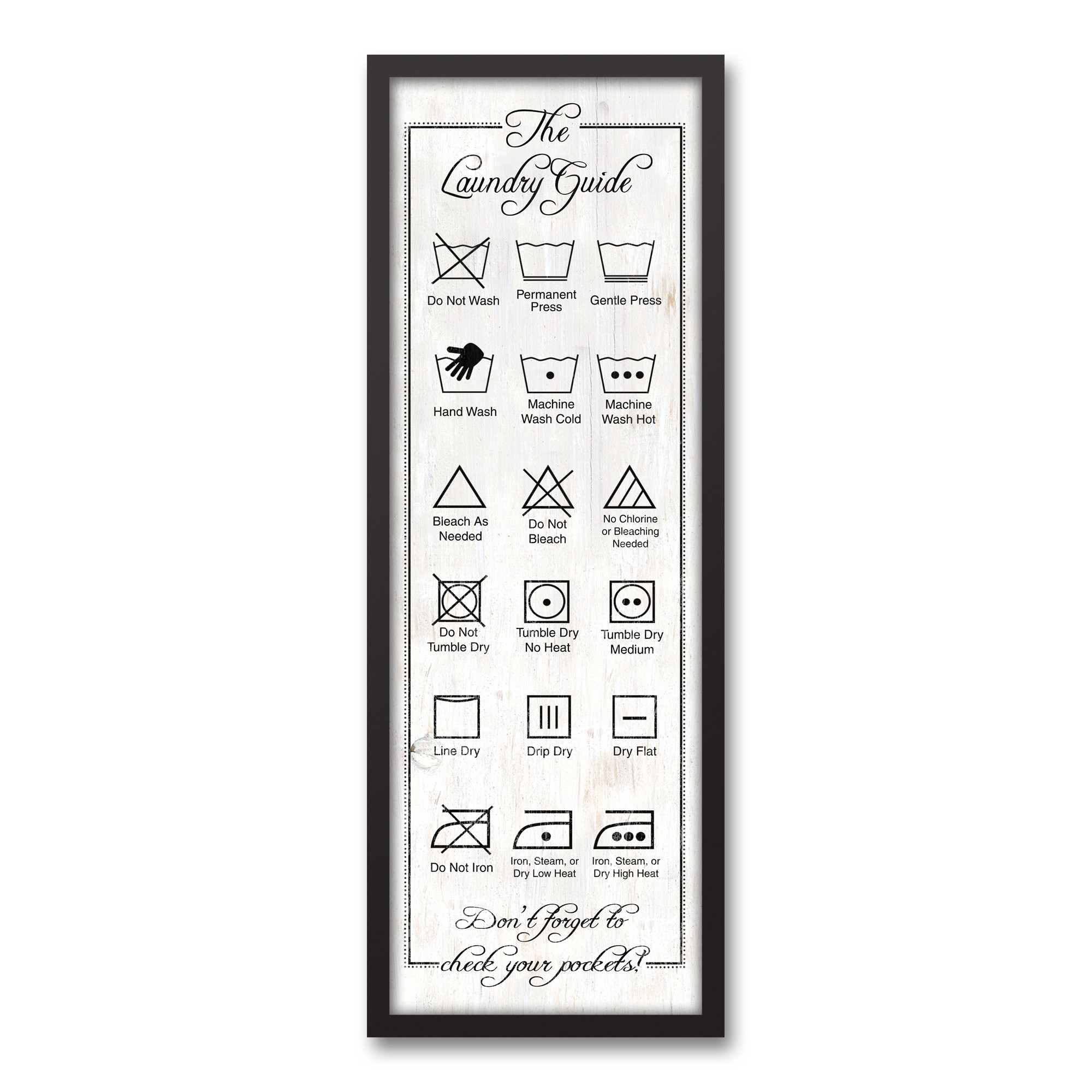 Laundry Guide 12x36 Black Framed Canvas