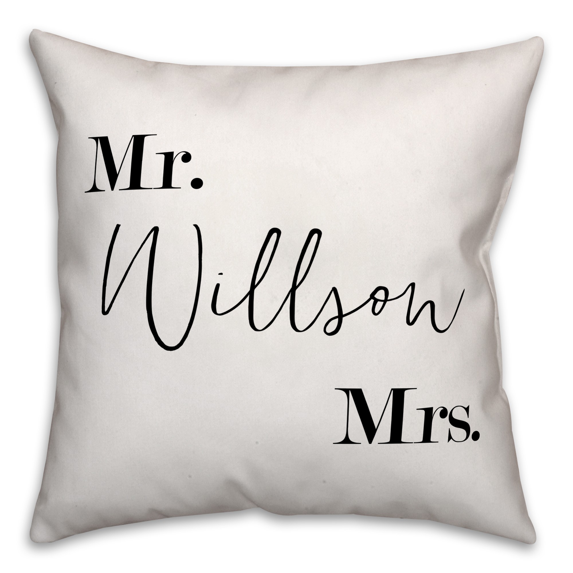 Mr. and Mrs. Monochromatic 18x18 Personalized Indoor / Outdoor Pillow