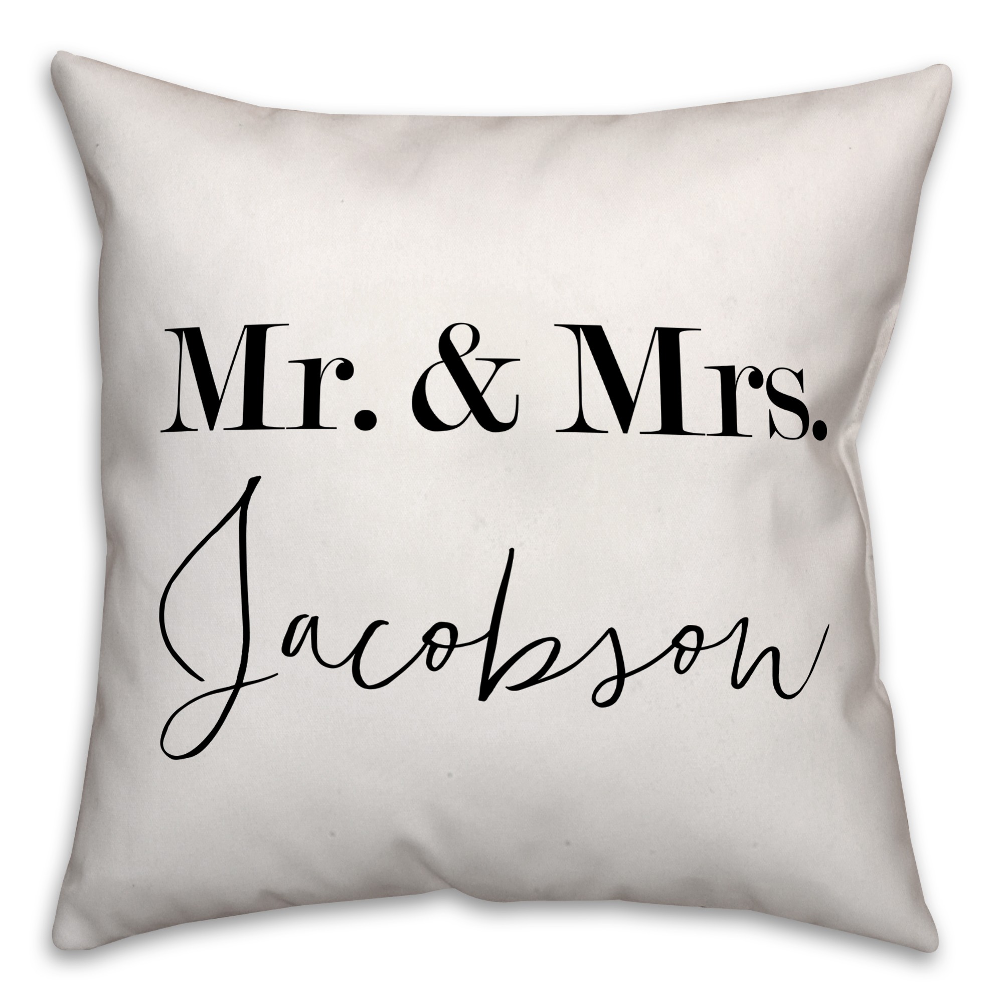 Mr. and Mrs. Monochromatic 18x18 Personalized Indoor / Outdoor Pillow