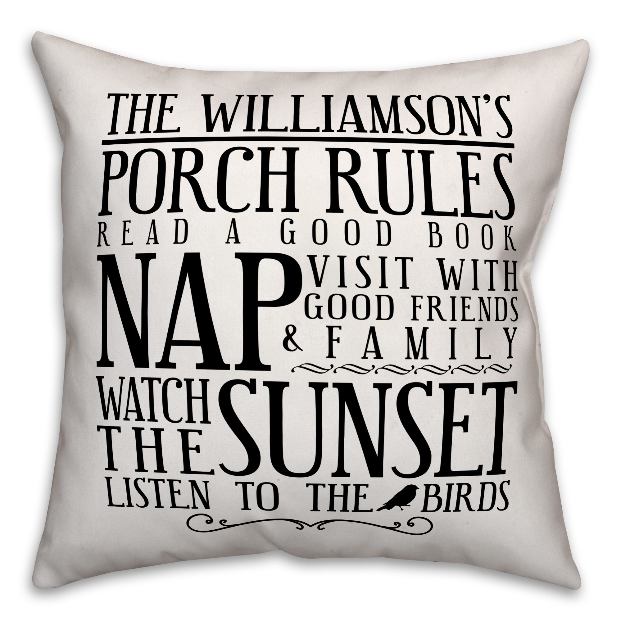Porch Rules 18x18 Personalized Indoor / Outdoor Pillow