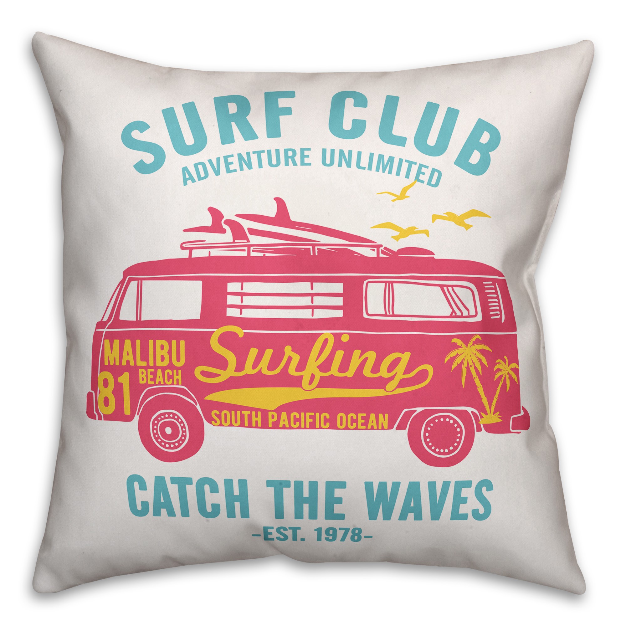 Pink Van Surf Club 18x18 Indoor / Outdoor Pillow
