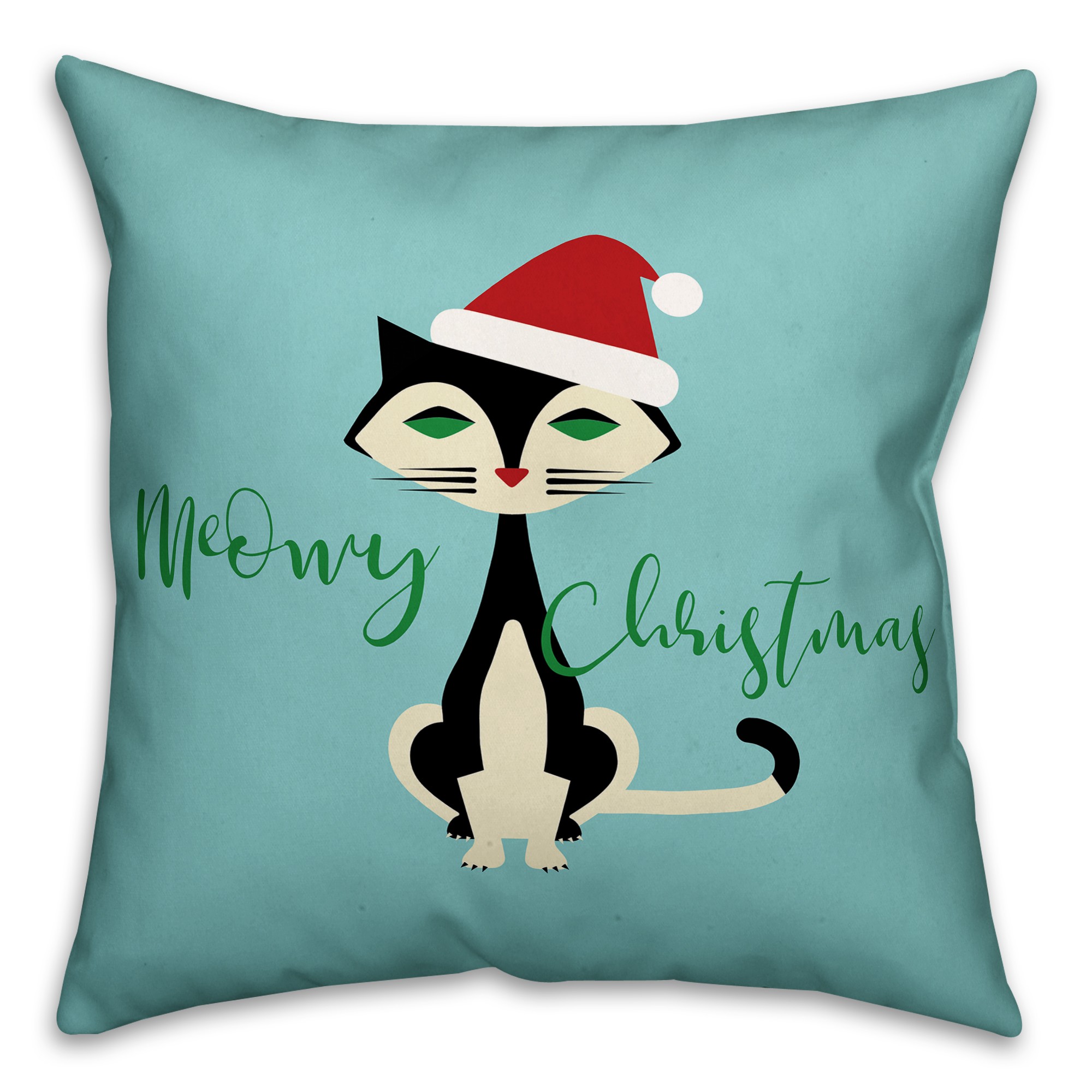 Midcentury Modern Christmas Cat 18x18 Spun Poly Pillow