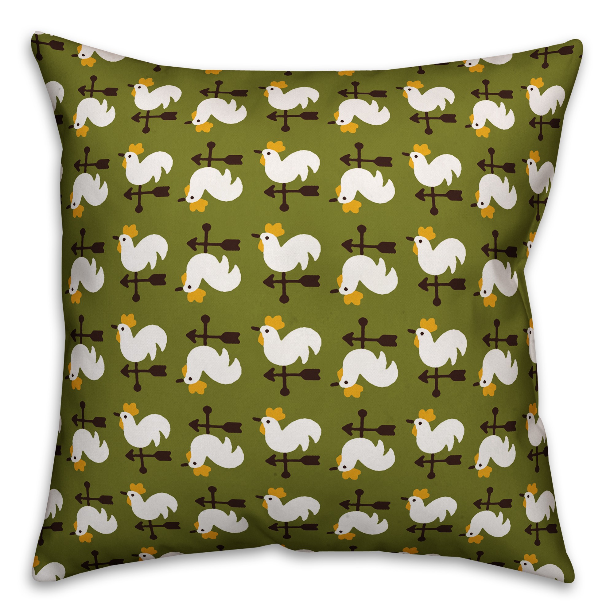 Green Rooster Pattern Pillow Cover