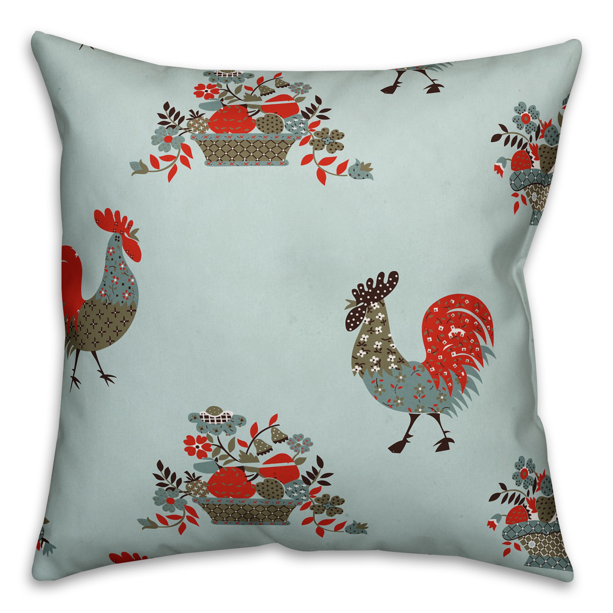 Rooster Pattern in Blue Pillow
