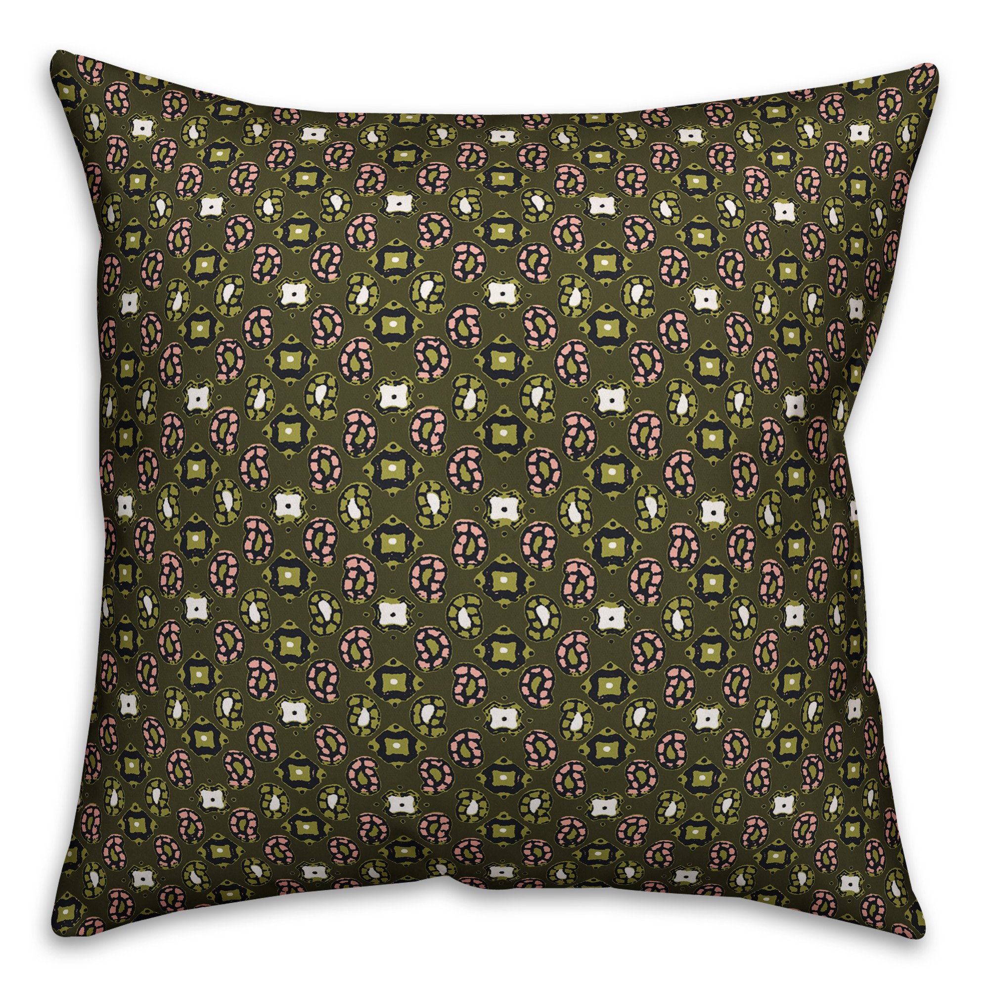 Tiny Paisley Pattern in Green Pillow