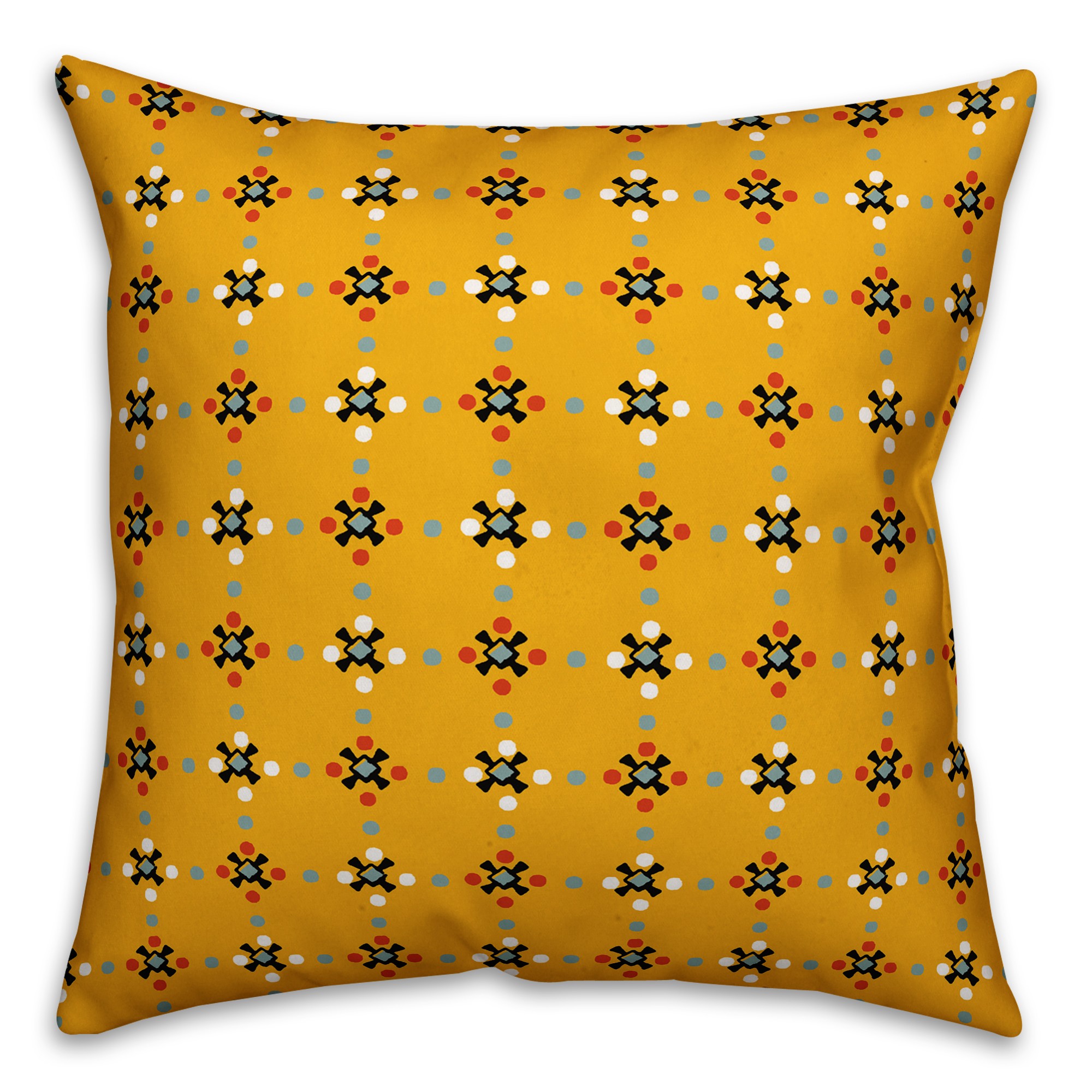 Whimsical Folk Pattern in Yellow Pillow