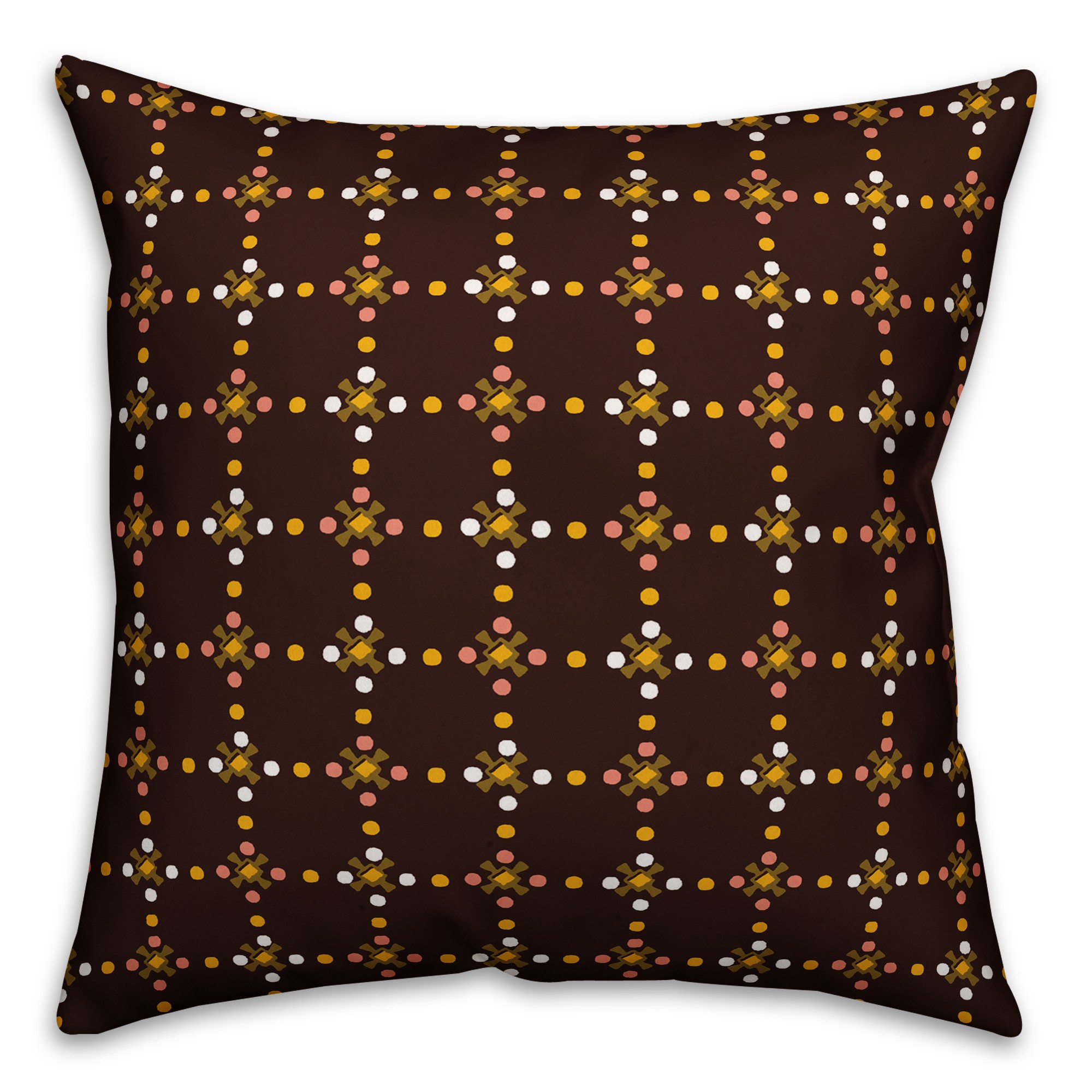Whimsical Folk Pattern in Brown Pillow