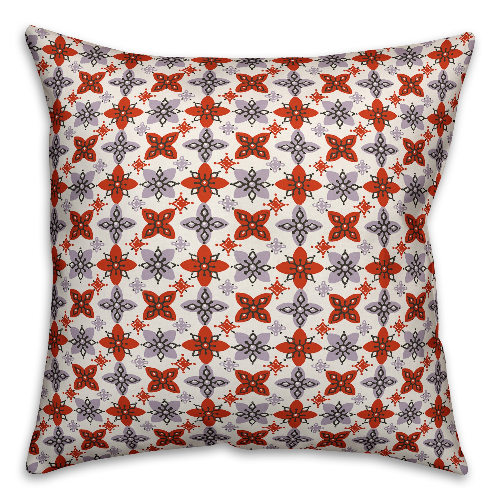Folk Floral Pattern in Red and Purple Pillow