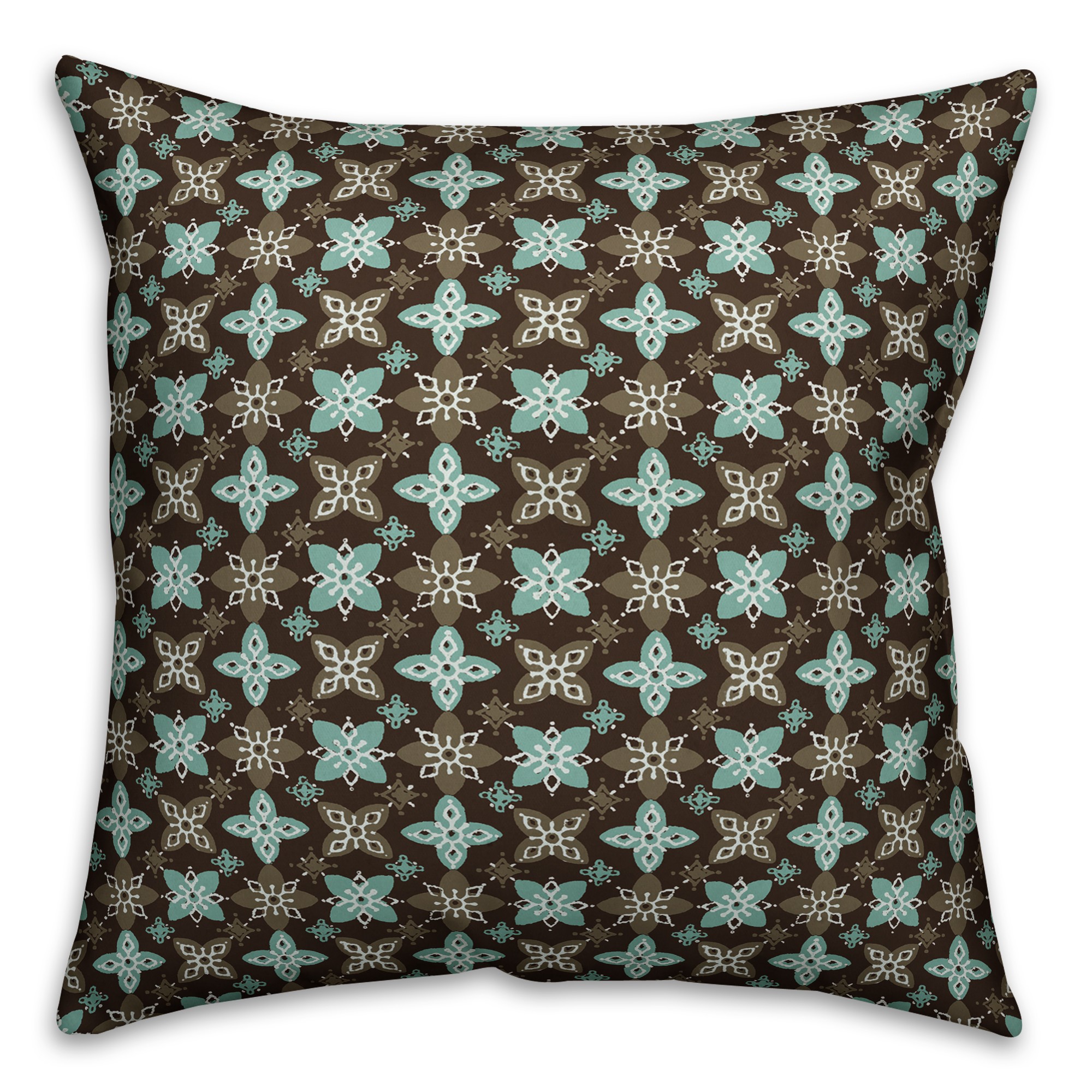 Folk Floral Pattern in Blue and Brown Pillow