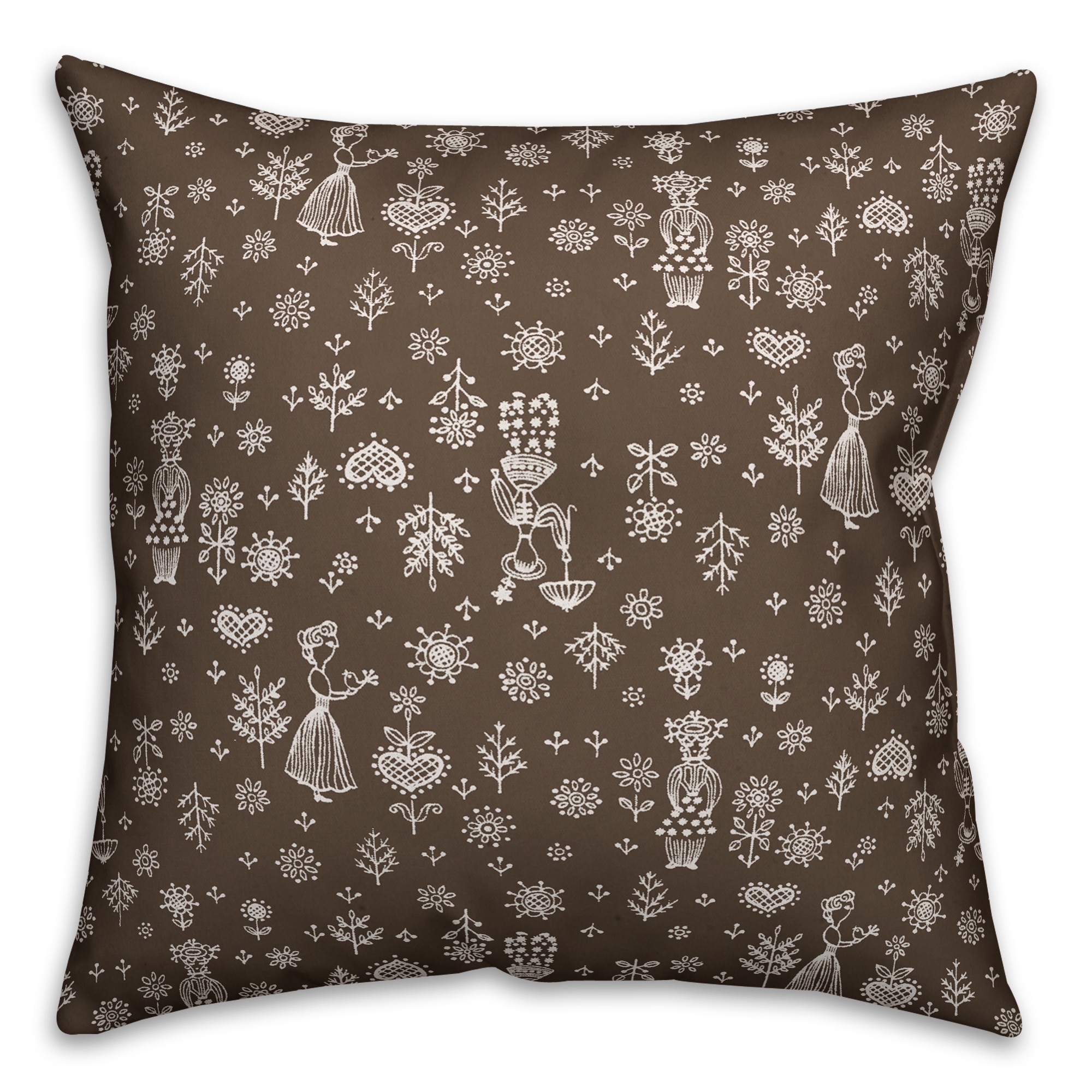 Whimsical Women in Brown Pillow