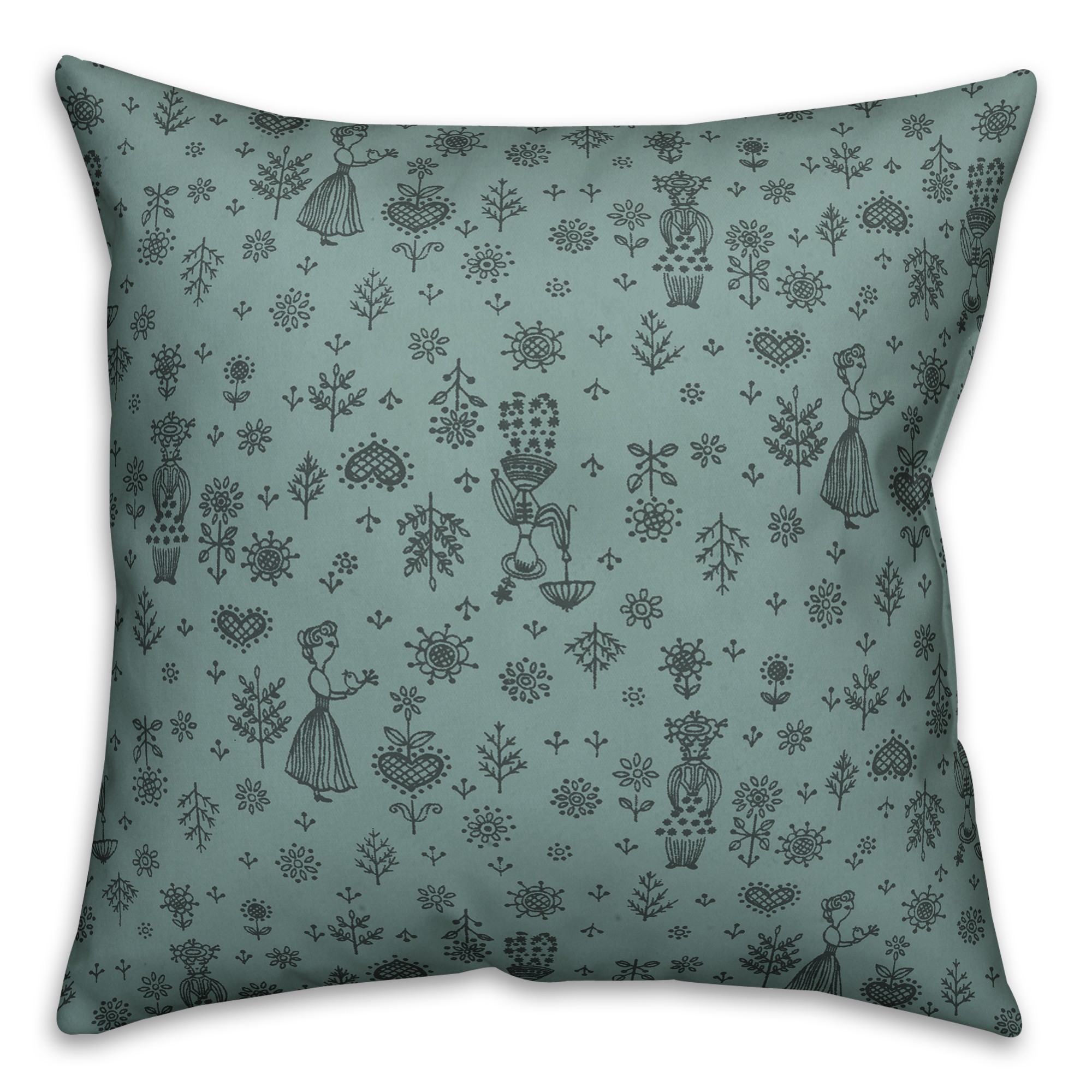 Whimsical Women in Blue Pillow