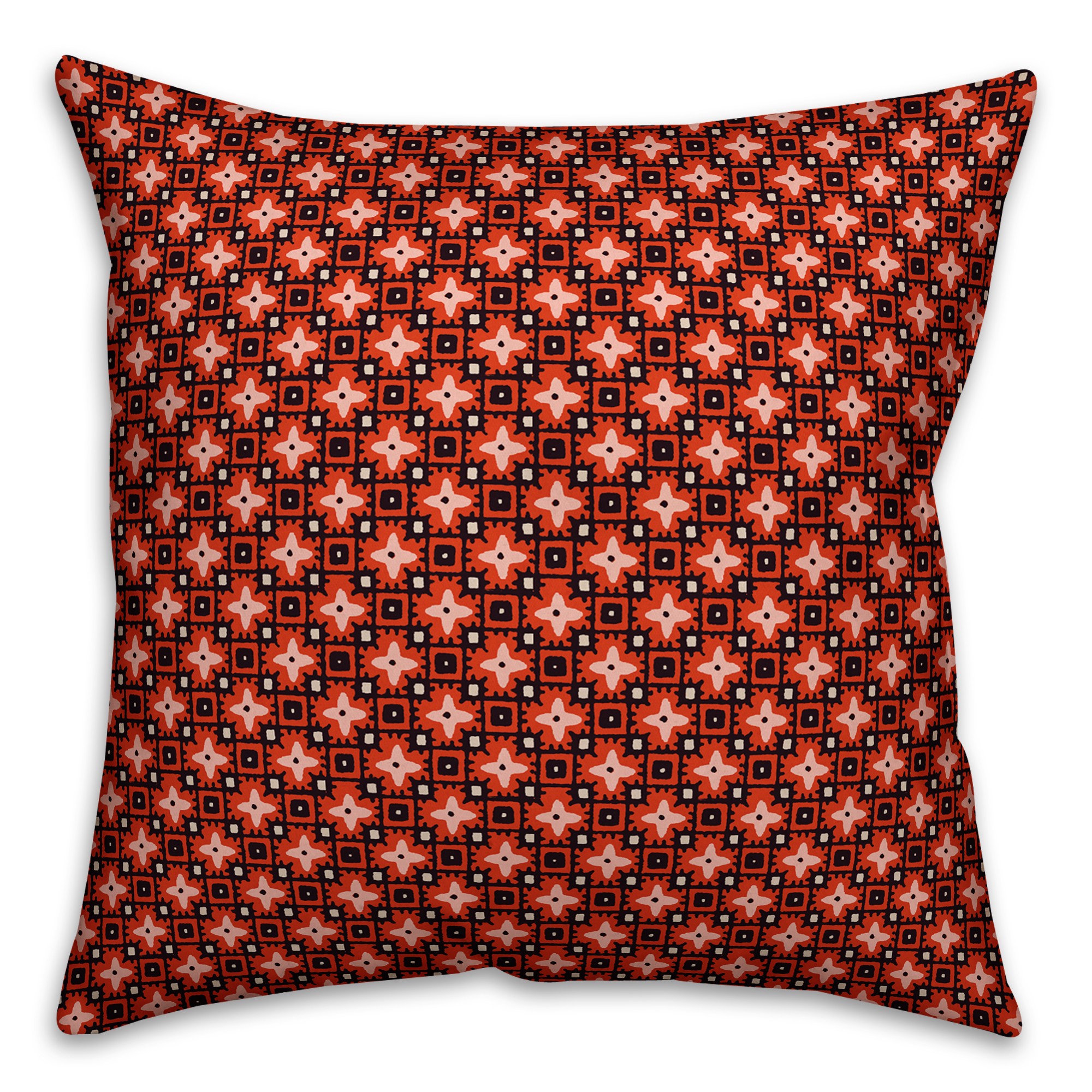 Red Floral Squares Pillow