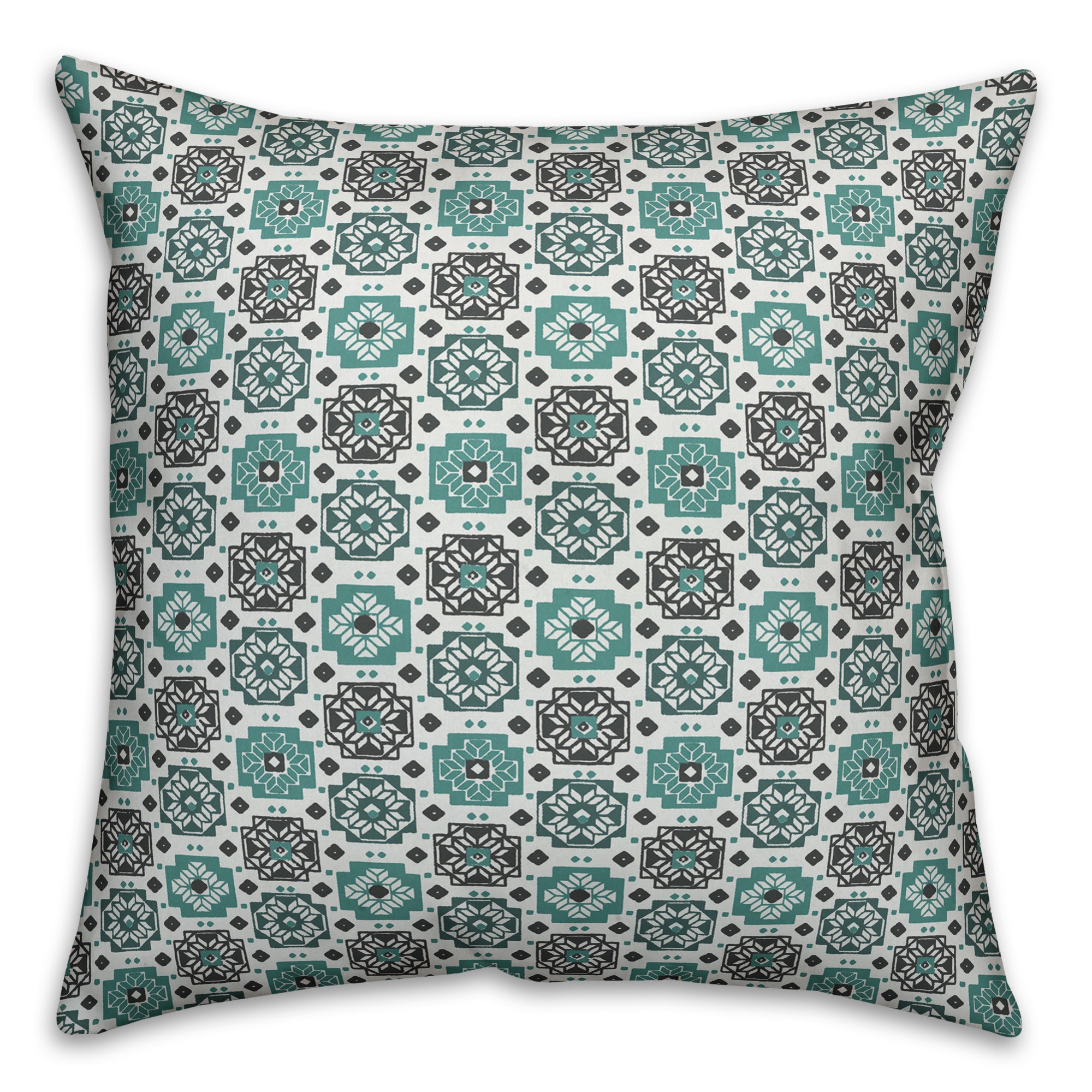 Square Flowers in Blue Pillow