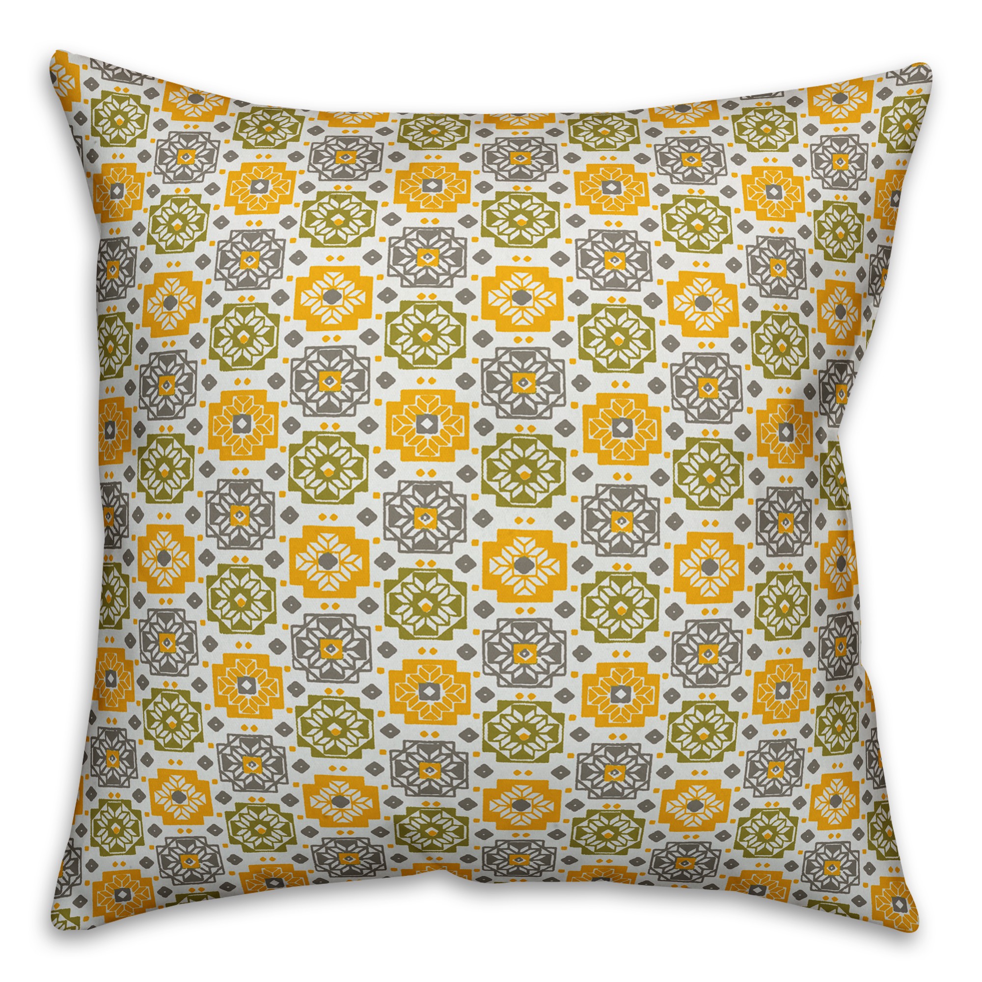 Square Flowers in Yellow Pillow Cover