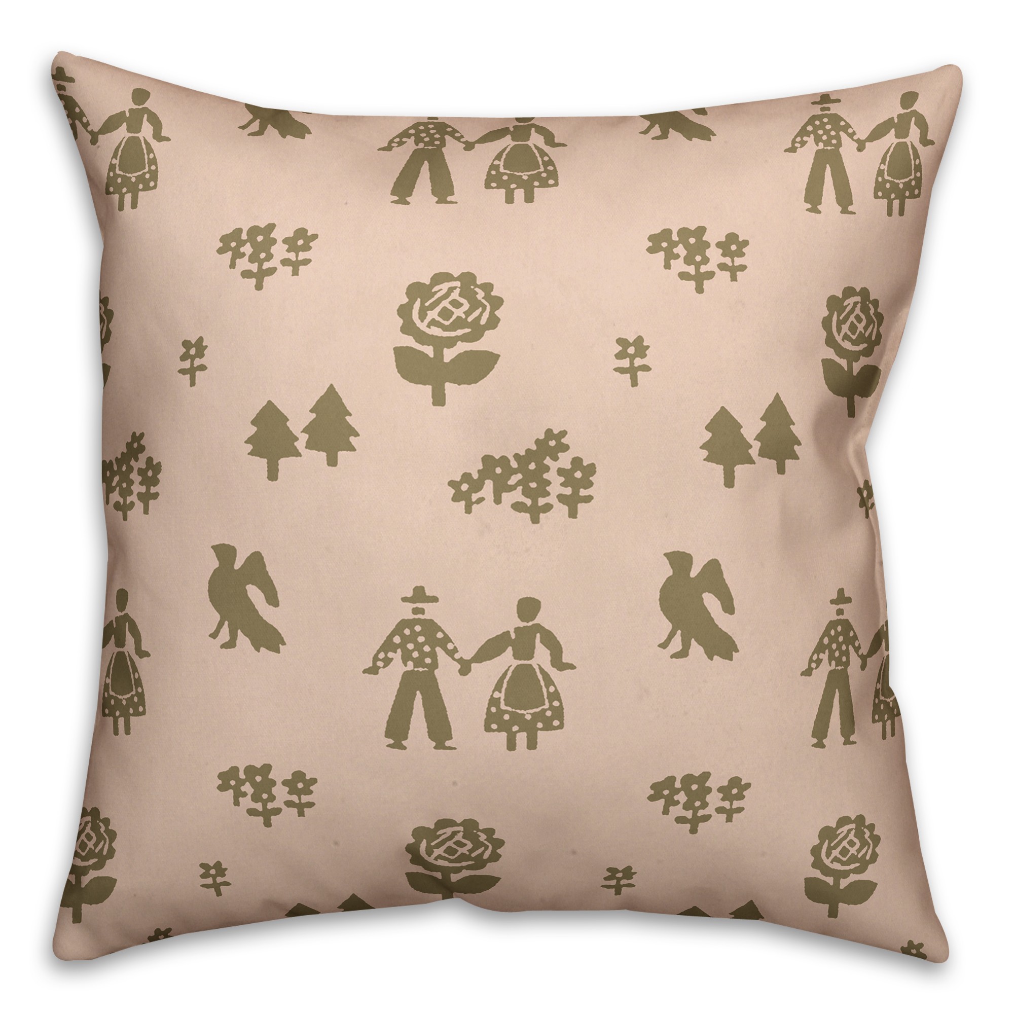 Folk Forest Motif in Pink Pillow Cover