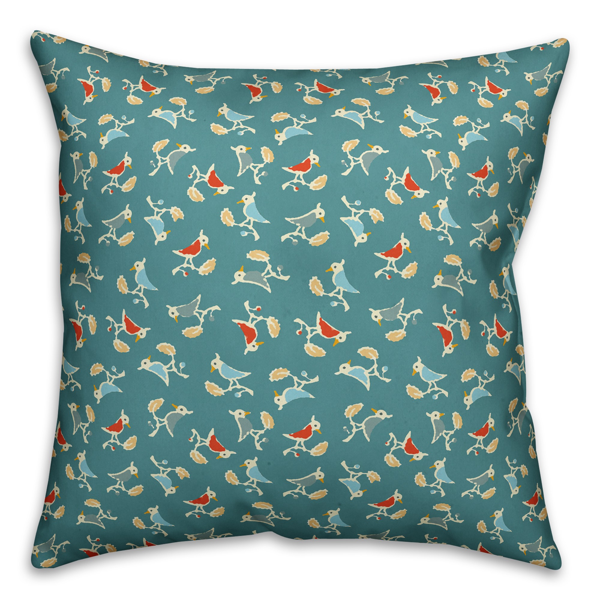 Songbird Pattern in Blue Pillow Cover