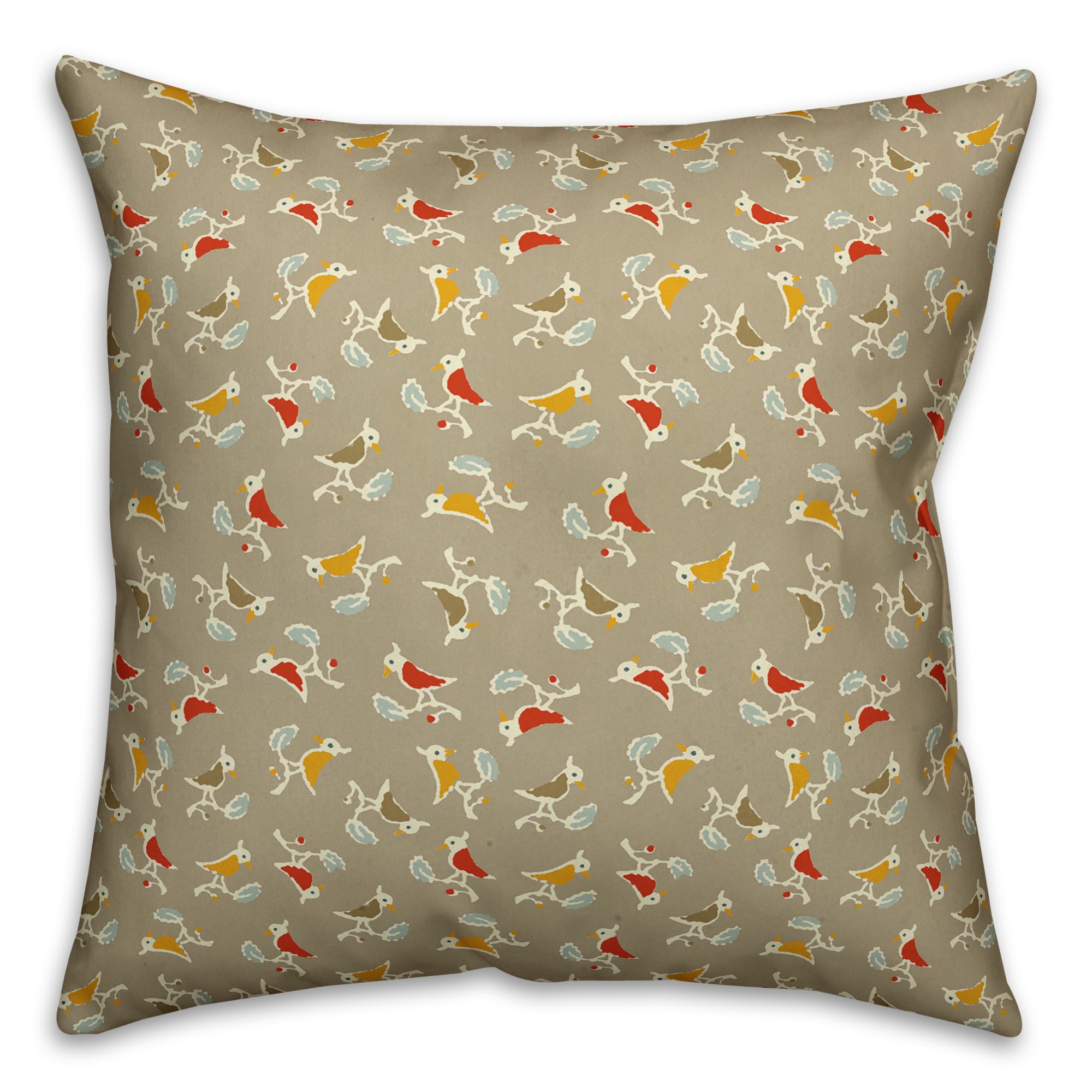Songbird Pattern in Tan Pillow Cover