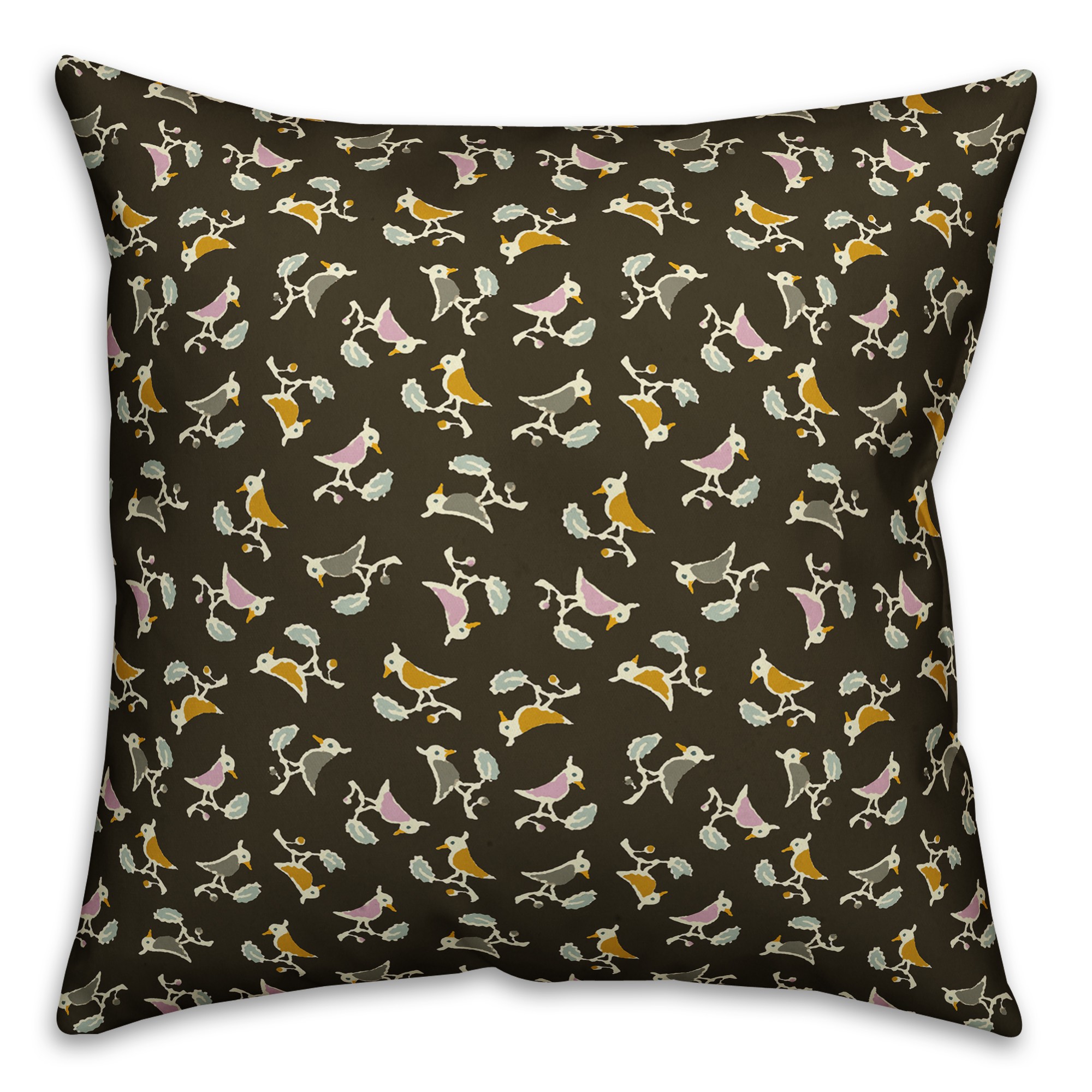 Songbird Pattern in Brown Pillow Cover
