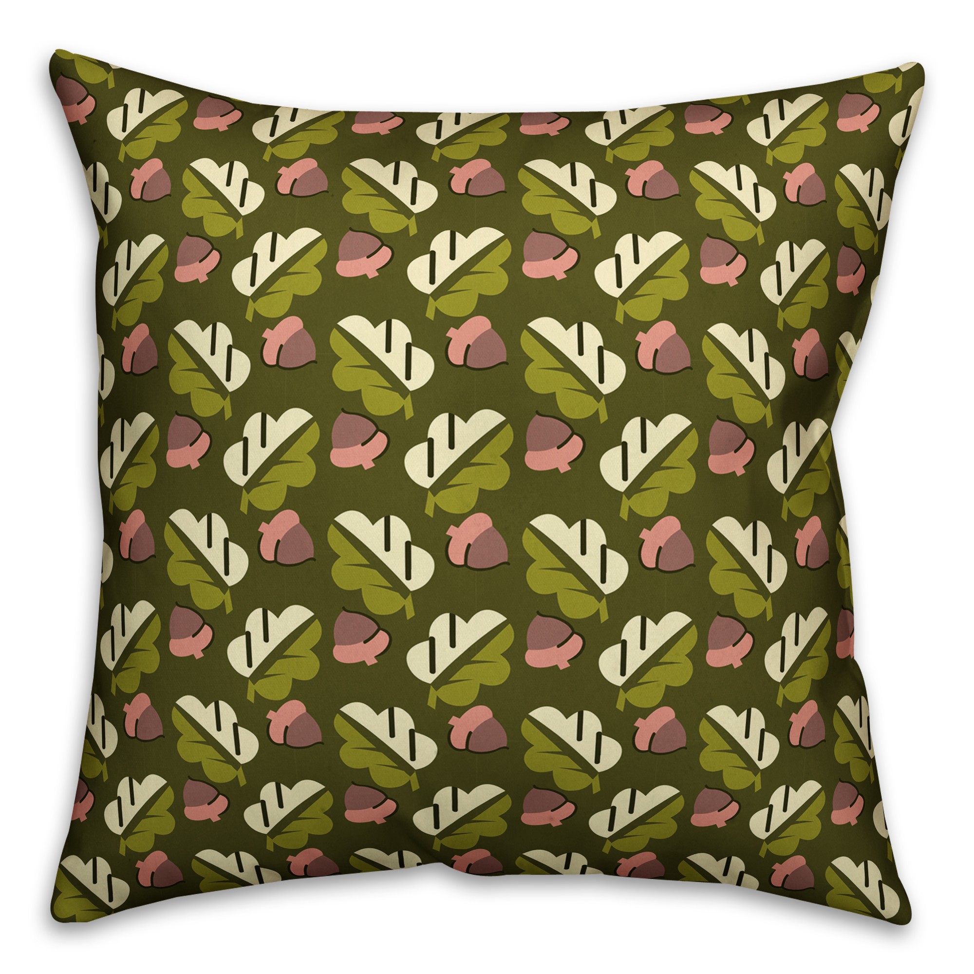 Acorns and Leaves Pattern in Green Pillow Cover
