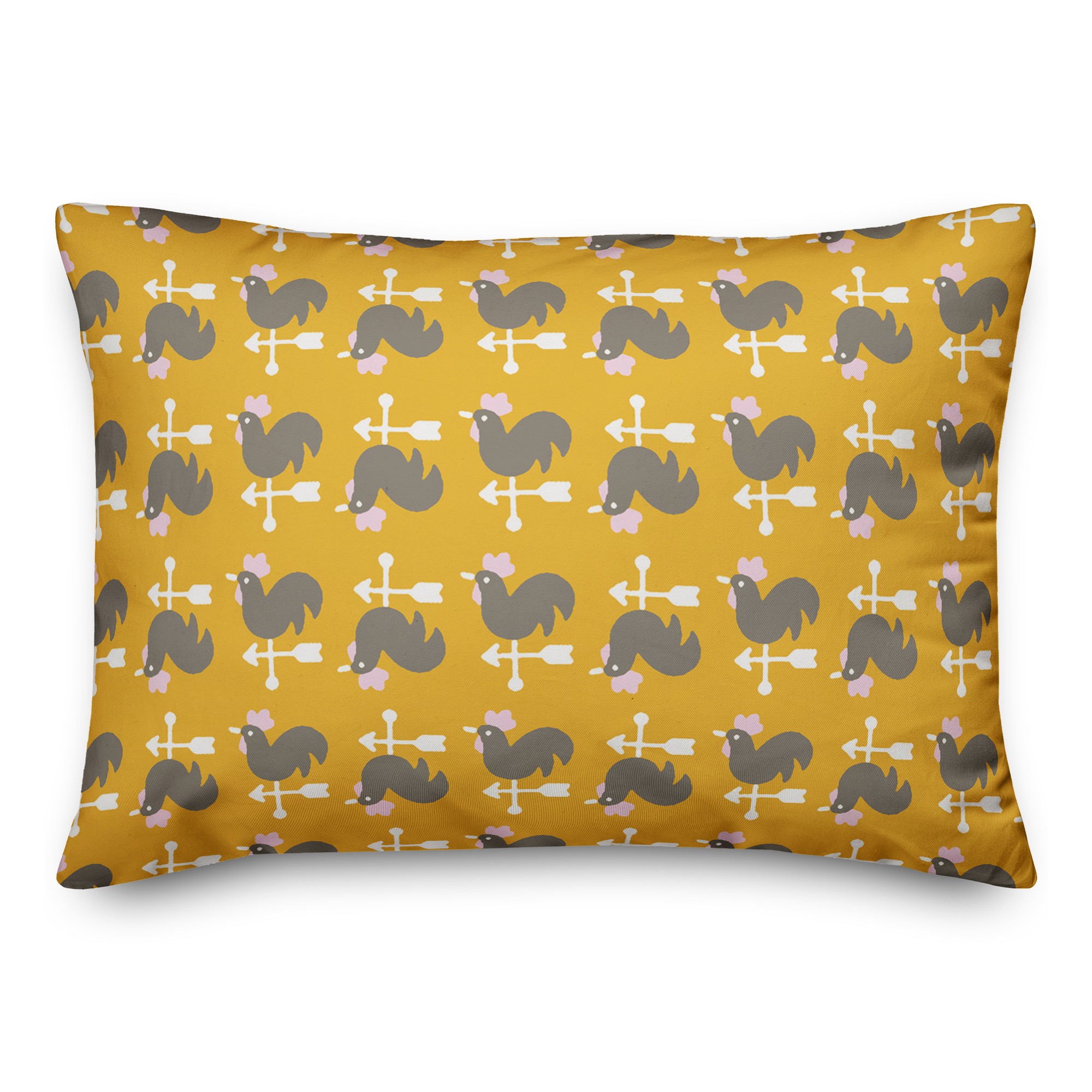 Yellow Rooster Pattern 14x20 Spun Poly Pillow