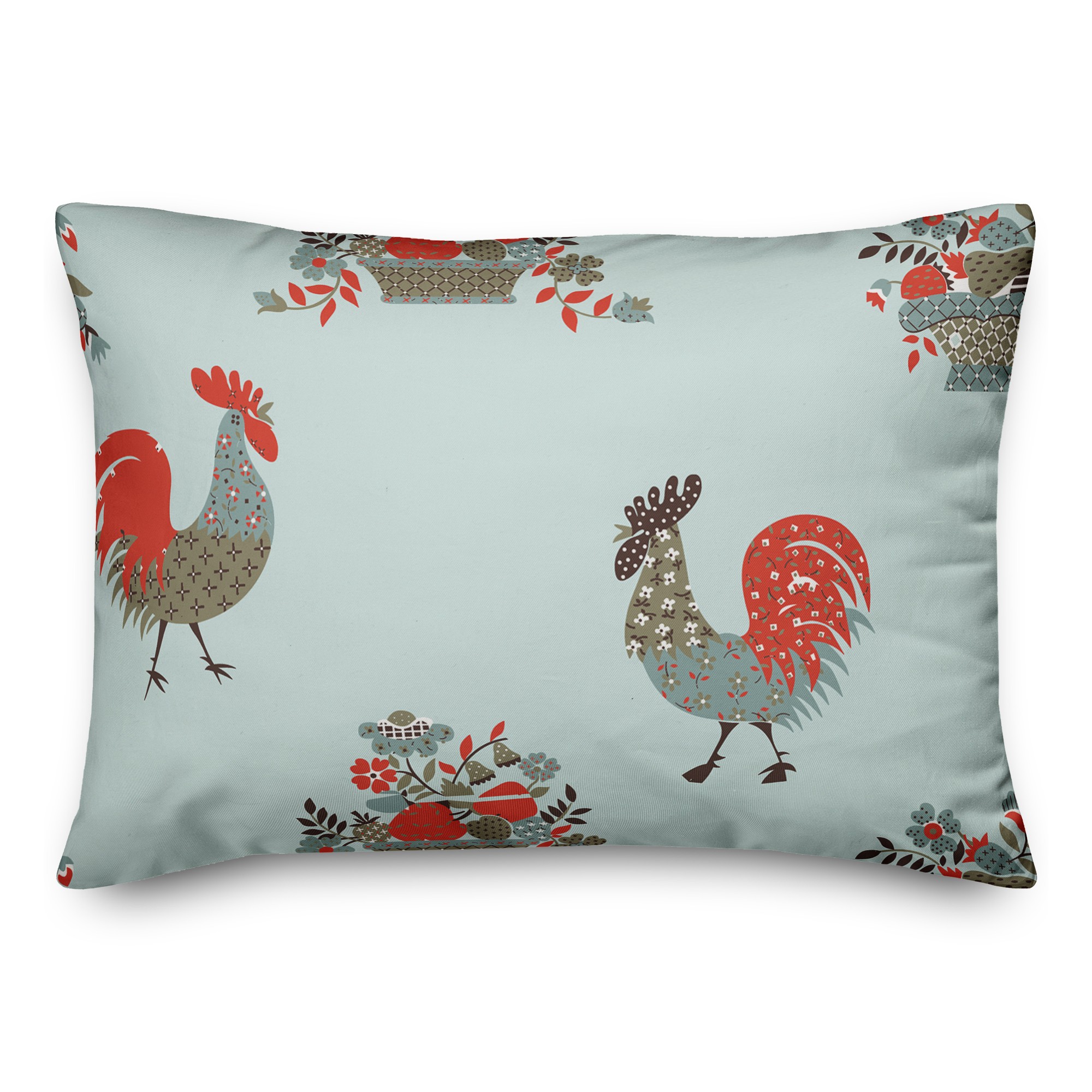 Rooster Pattern in Blue 14x20 Spun Poly Pillow
