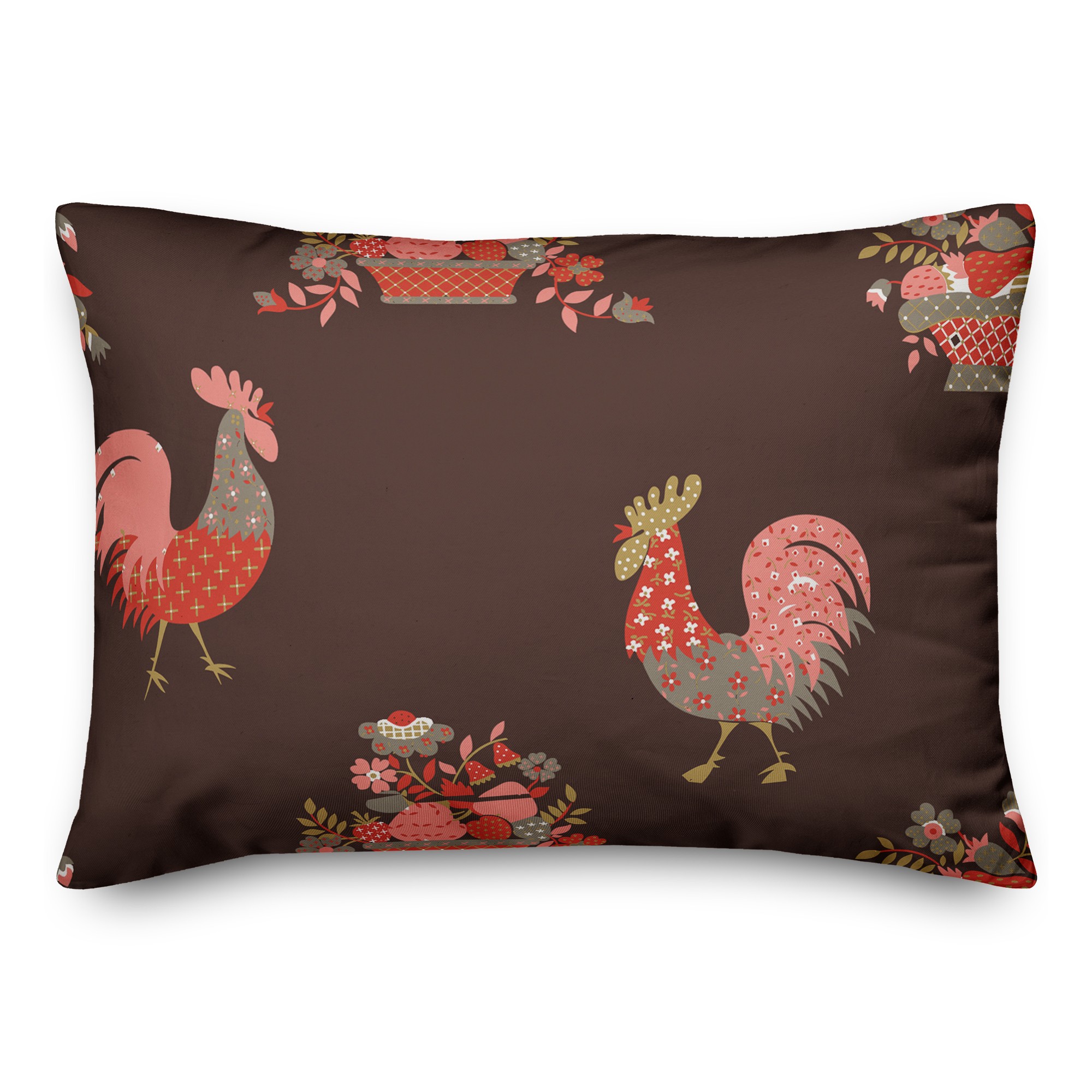 Rooster Pattern in Brown 14x20 Spun Poly Pillow