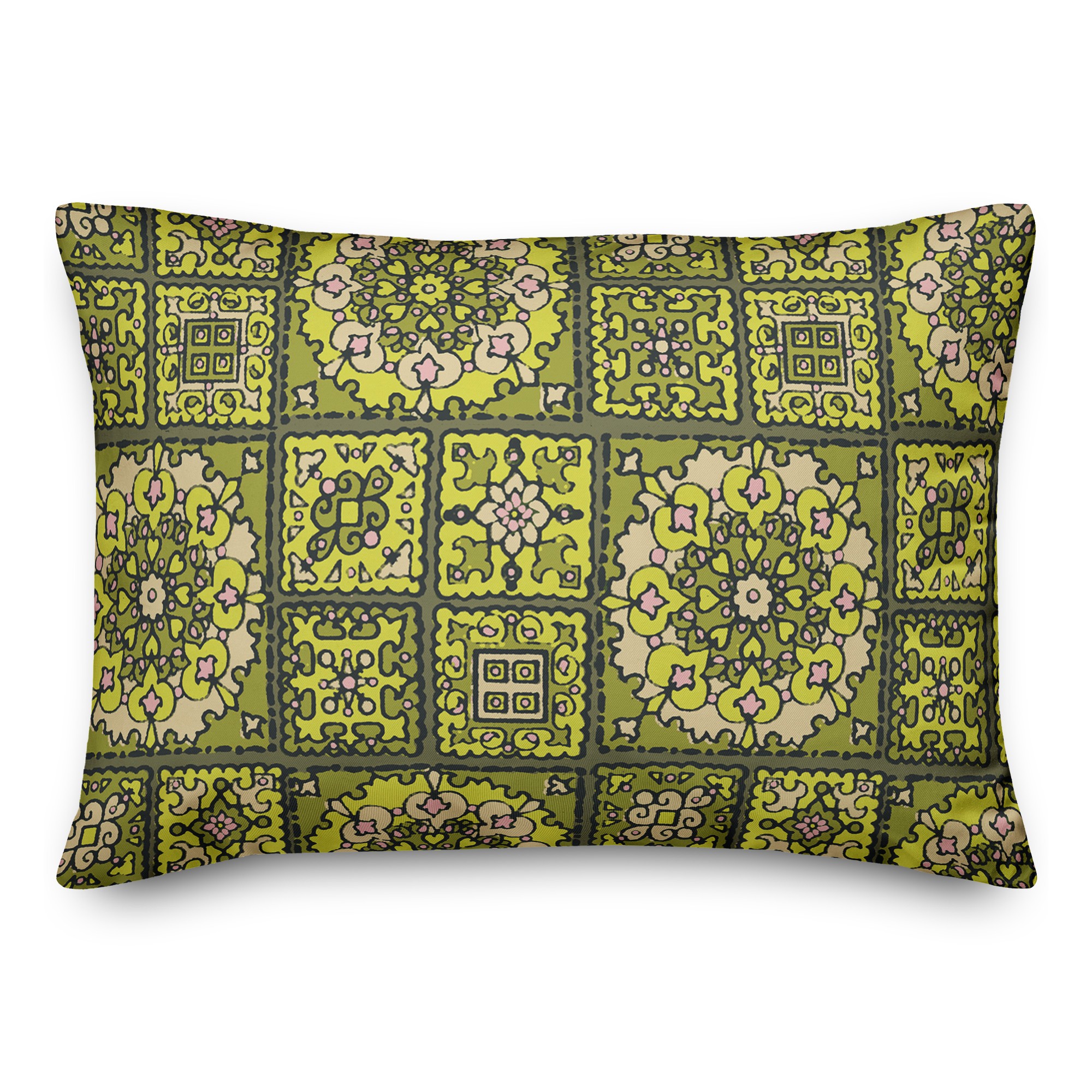 Patchwork Mandala in Green 14x20 Spun Poly Pillow