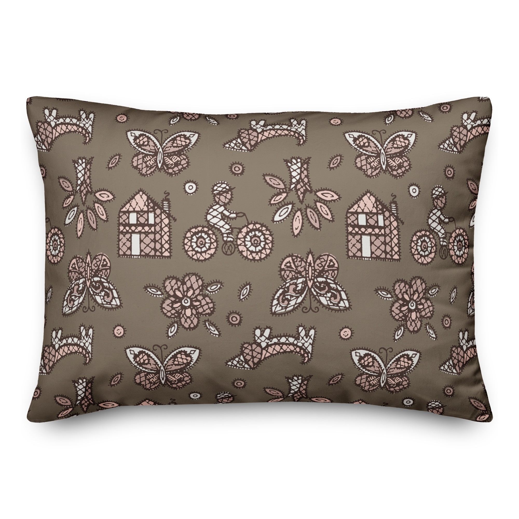 Kids Whimsical Folk Pattern in Pink 14x20 Spun Poly Pillow