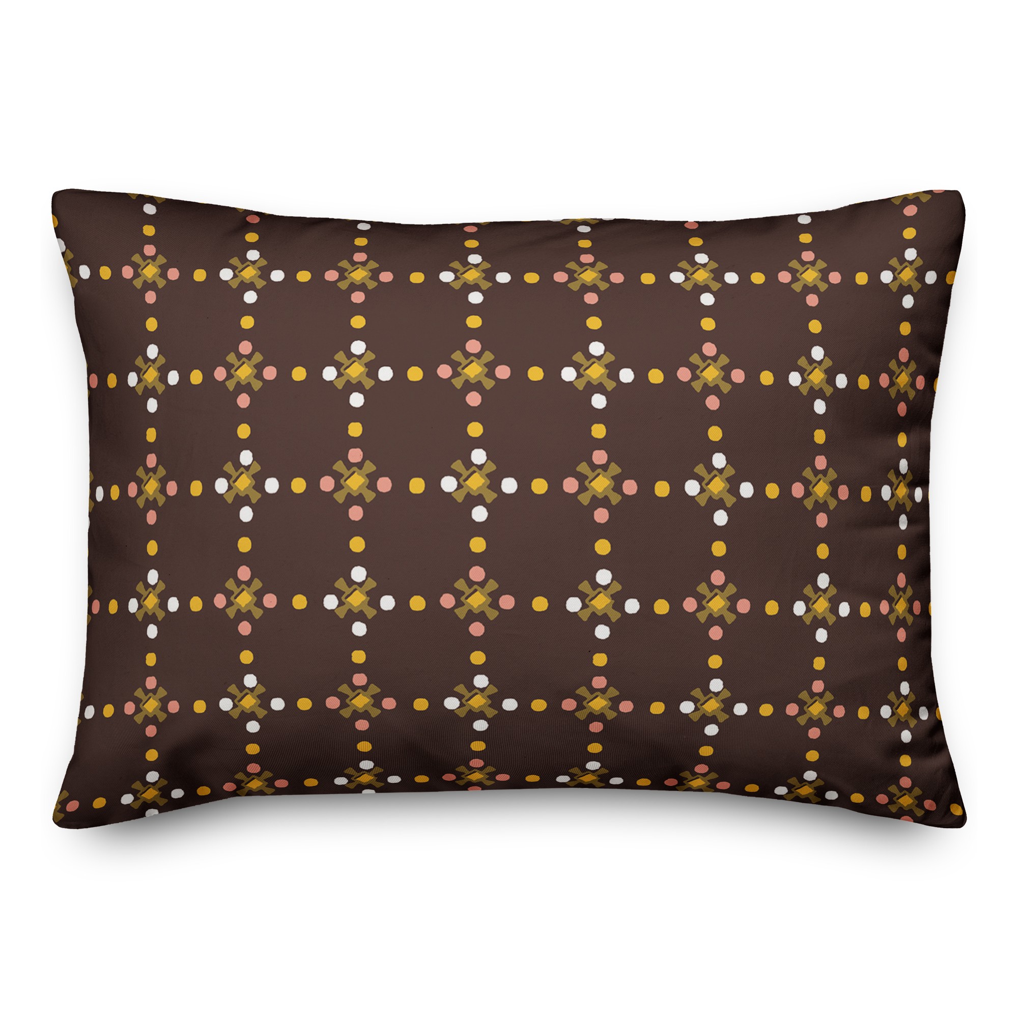 Whimsical Folk Pattern in Brown 14x20 Spun Poly Pillow