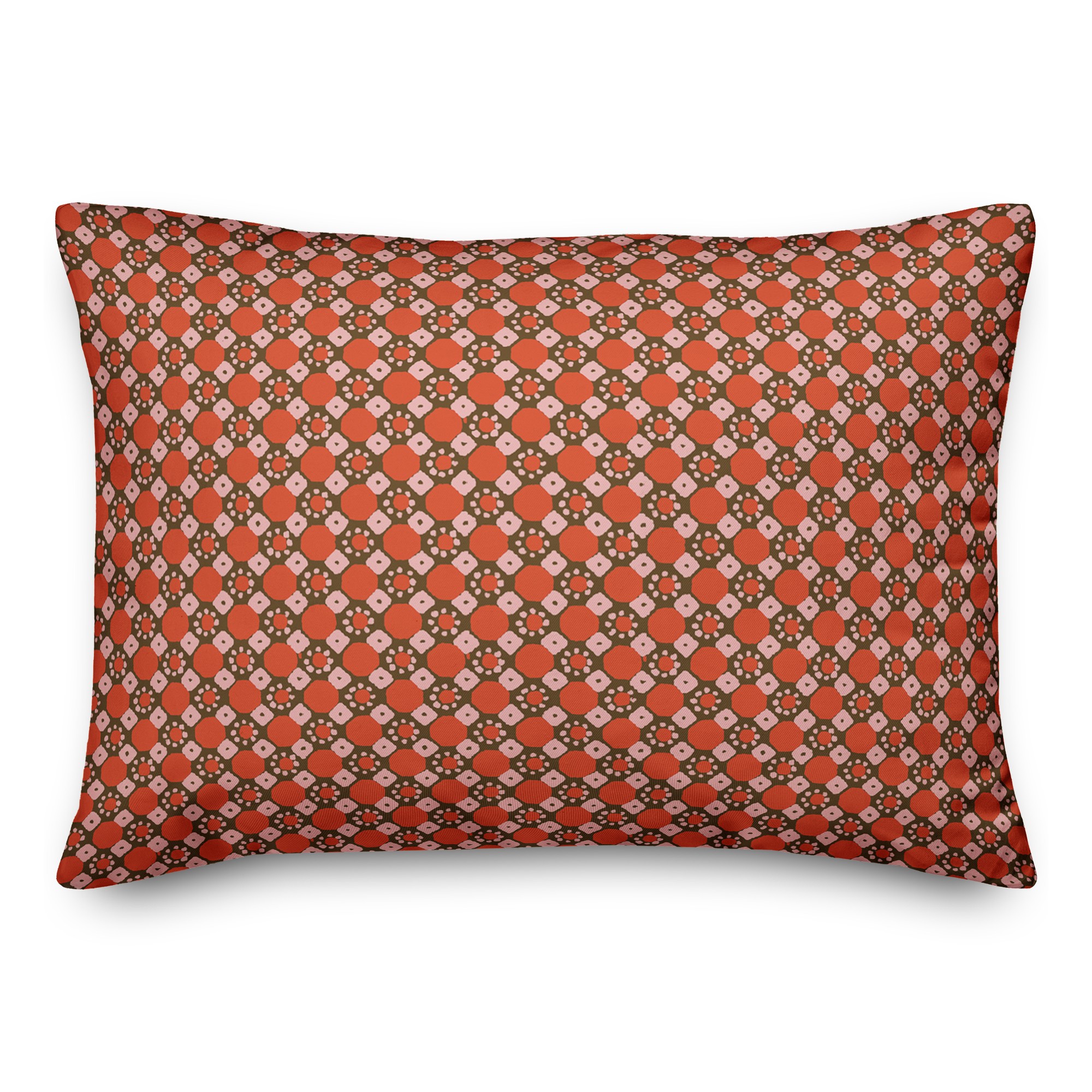 Folk Geometric Pattern in Red 14x20 Spun Poly Pillow