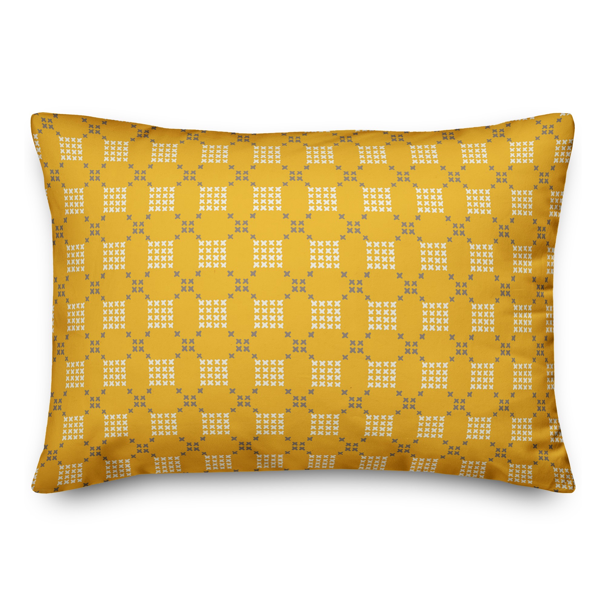 Yellow Cross-Stitch Printed Pattern 14x20 Spun Poly Pillow