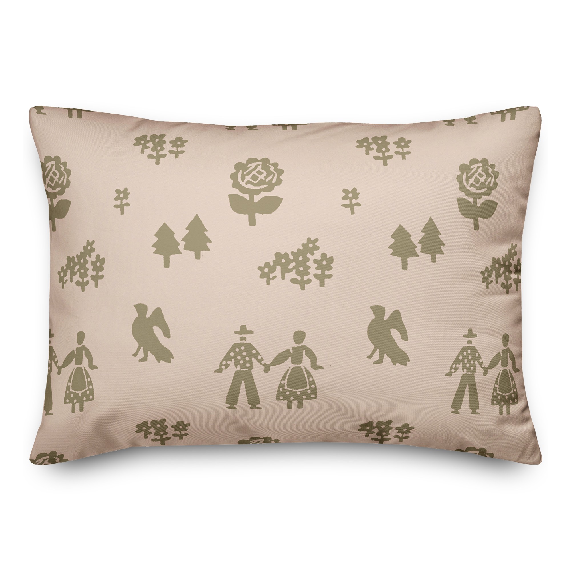 Folk Forest Motif in Pink 14x20 Spun Poly Pillow