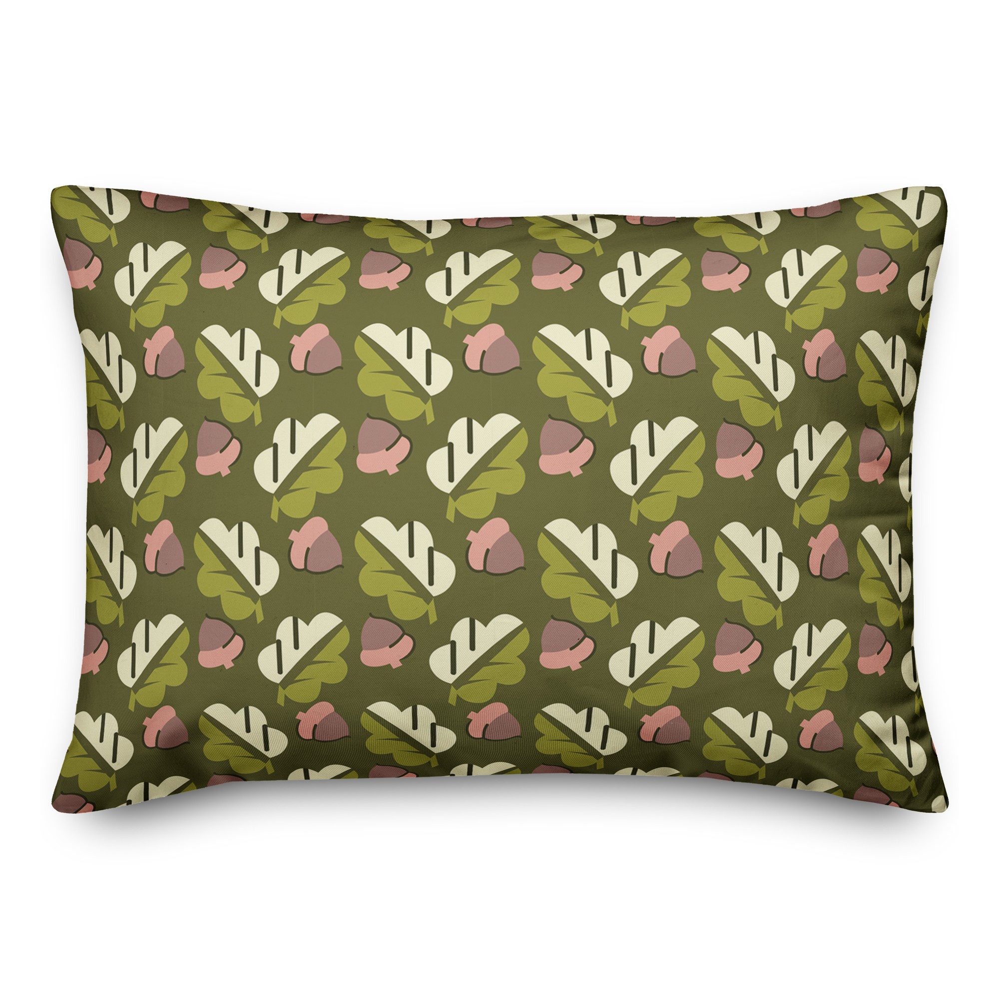 Acorns and Leaves Pattern in Green 14x20 Spun Poly Pillow