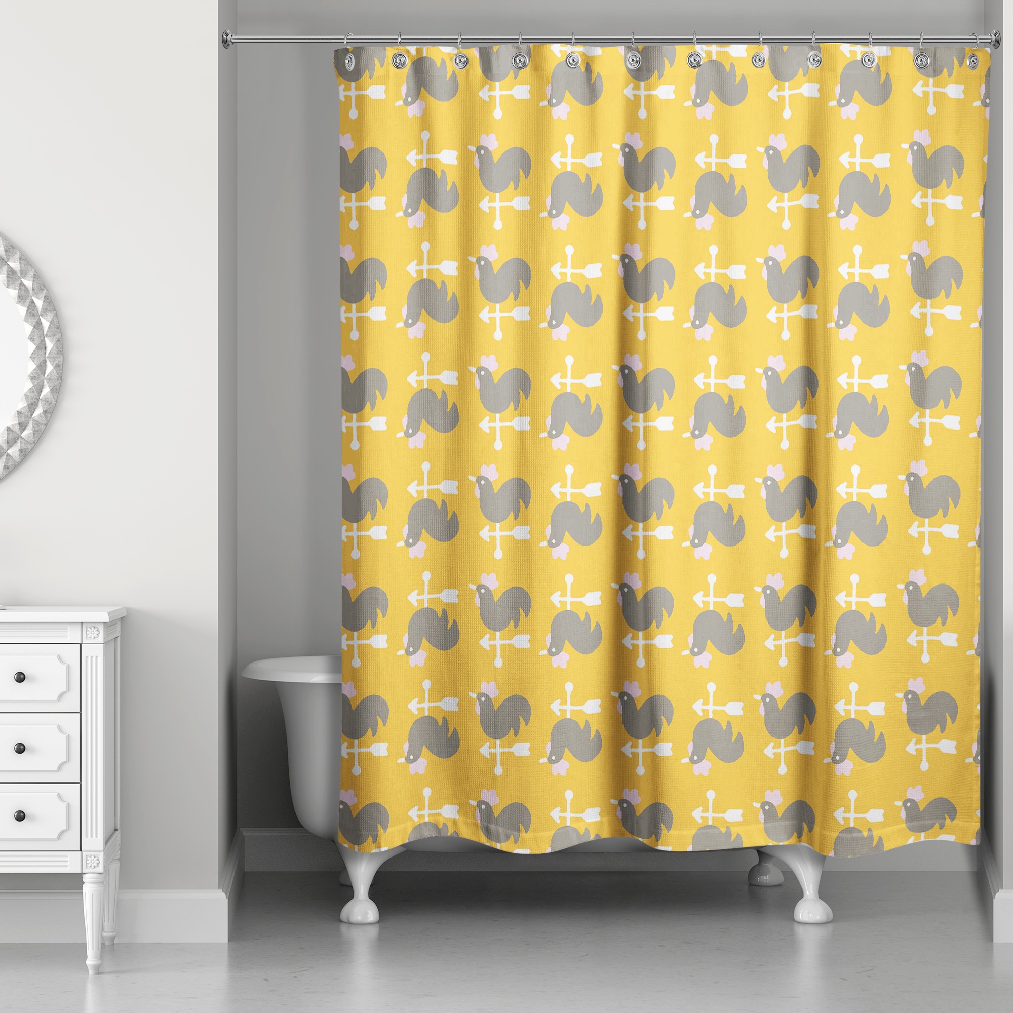 Yellow Rooster Pattern 71x74 Shower Curtain