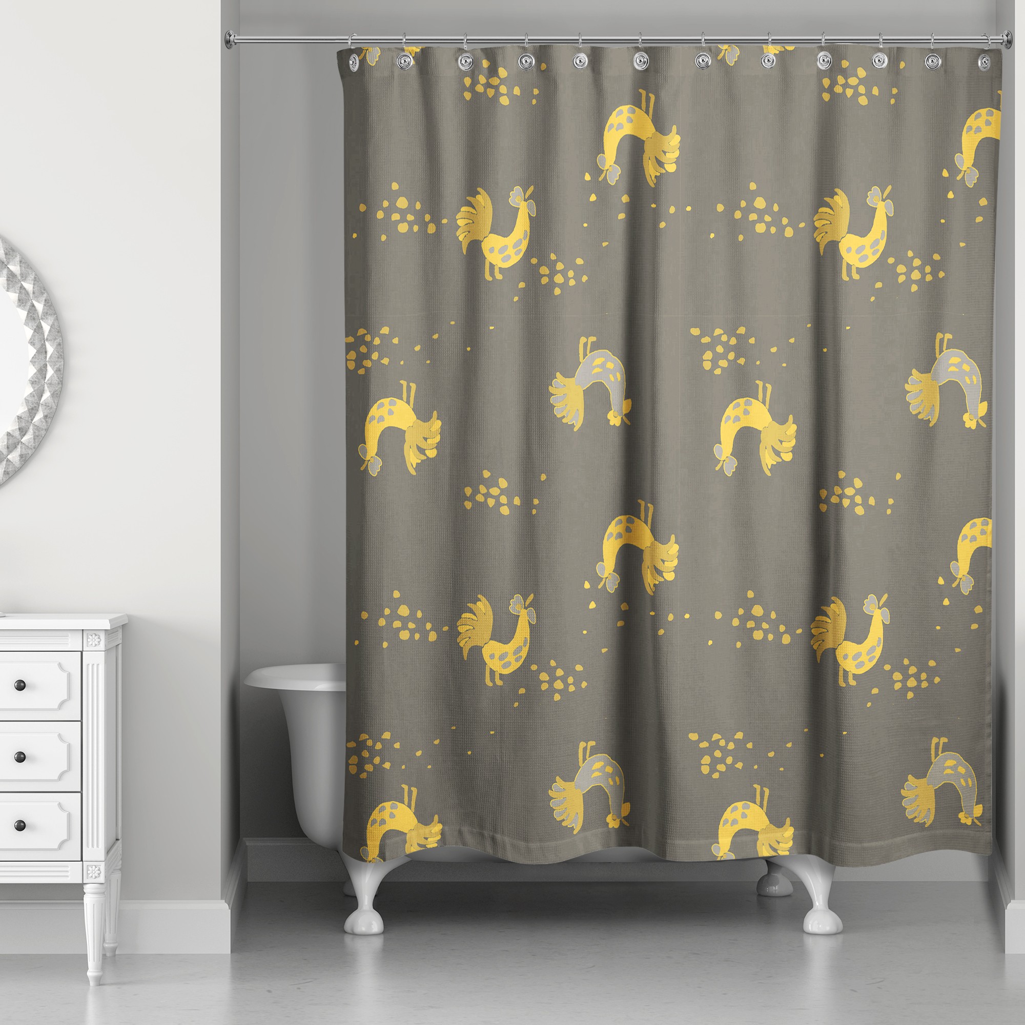 Rooster Pattern in Yellow 71x74 Shower Curtain