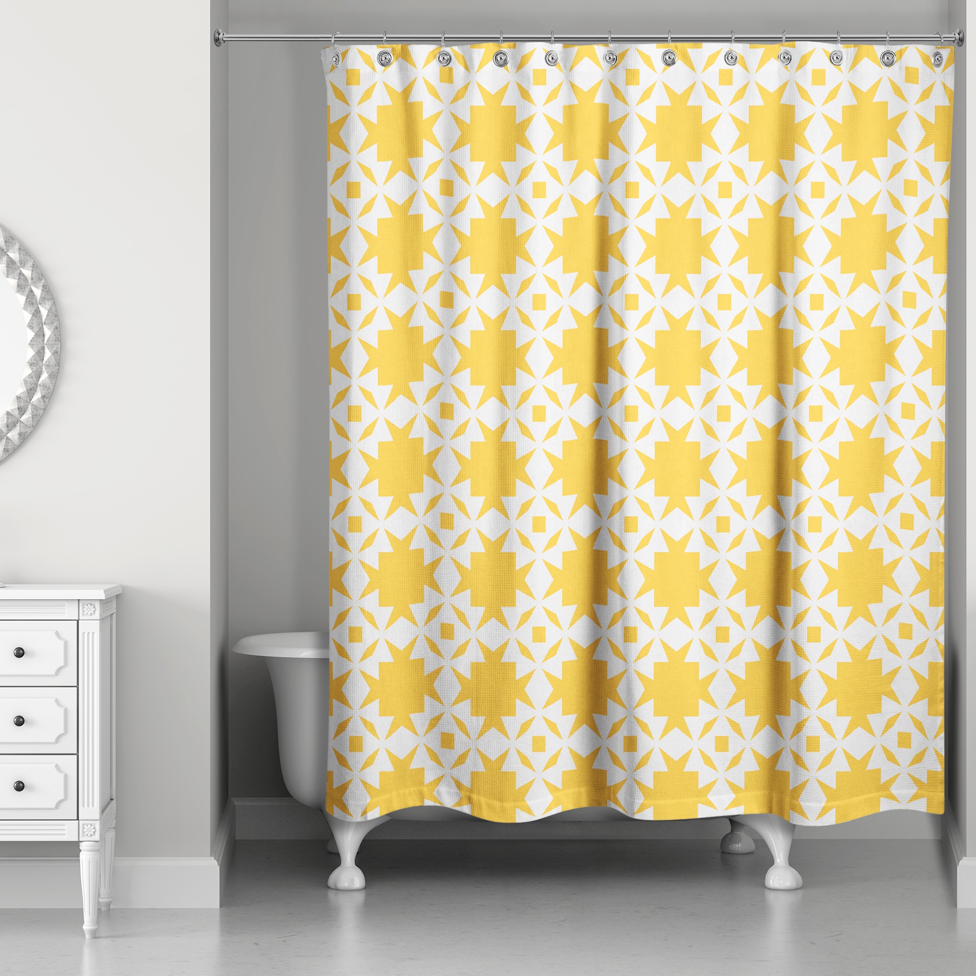 Folk Southwestern Pattern in Yellow 71x74 Shower Curtain