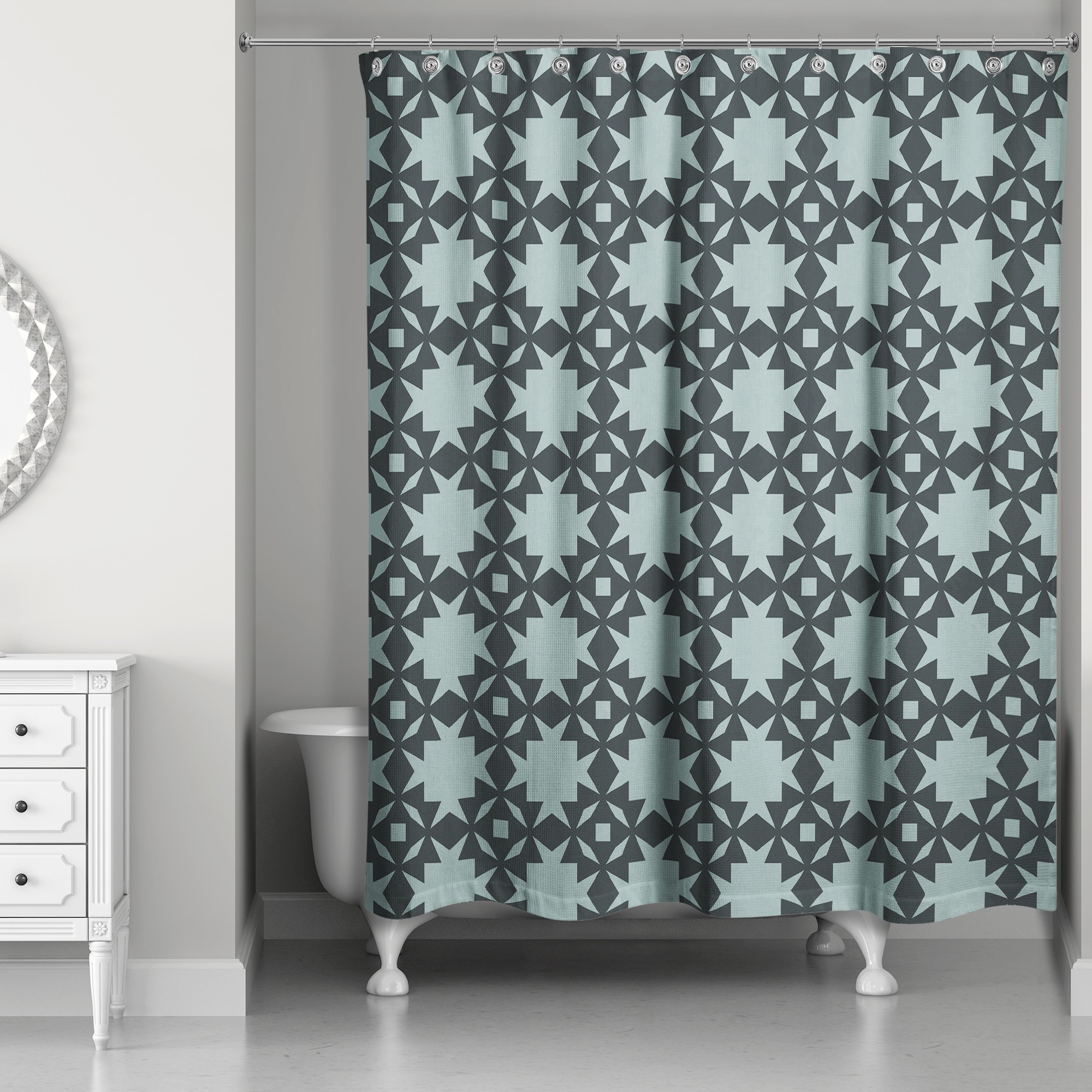 Folk Southwestern Pattern in Blue 71x74 Shower Curtain