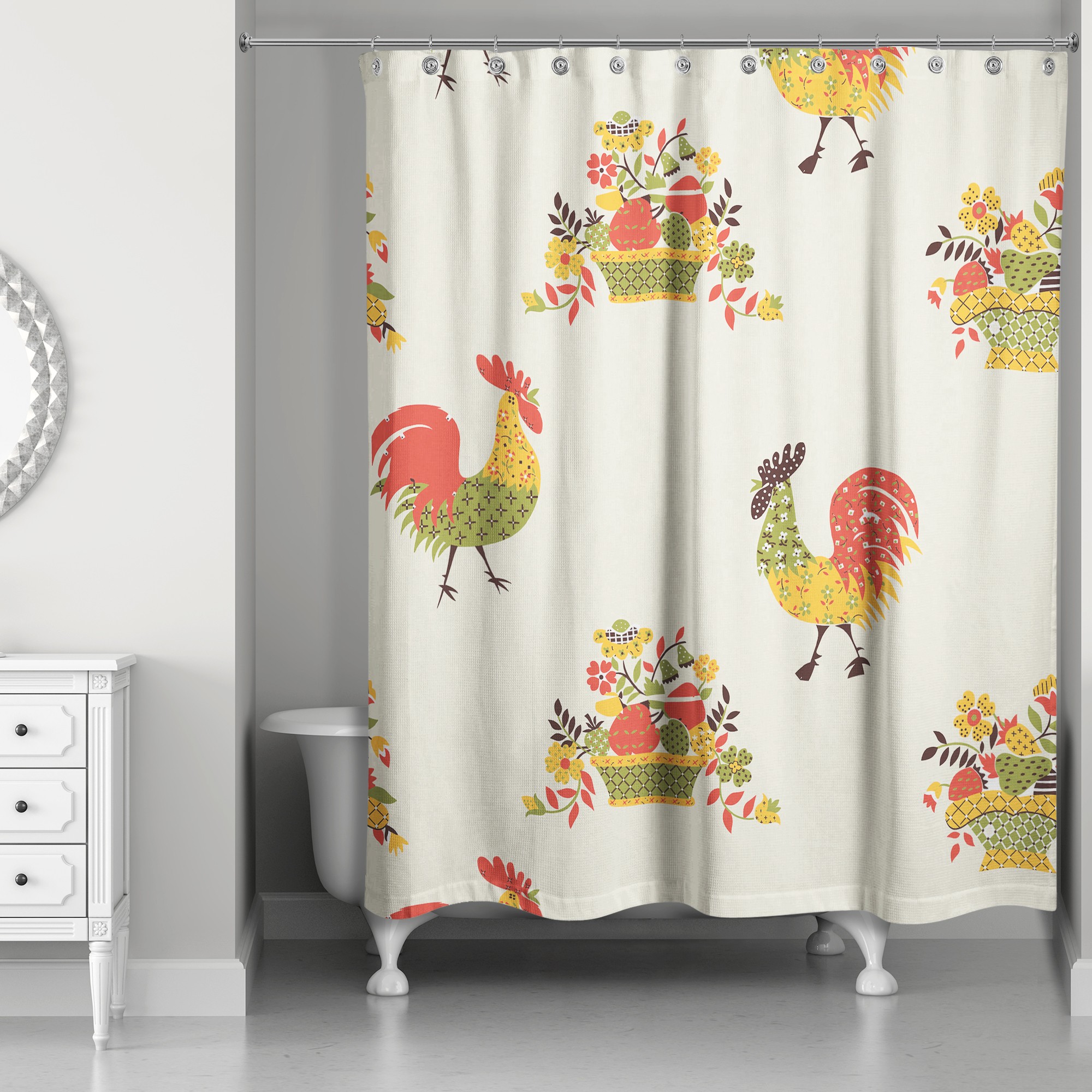 Rooster Pattern 71x74 Shower Curtain