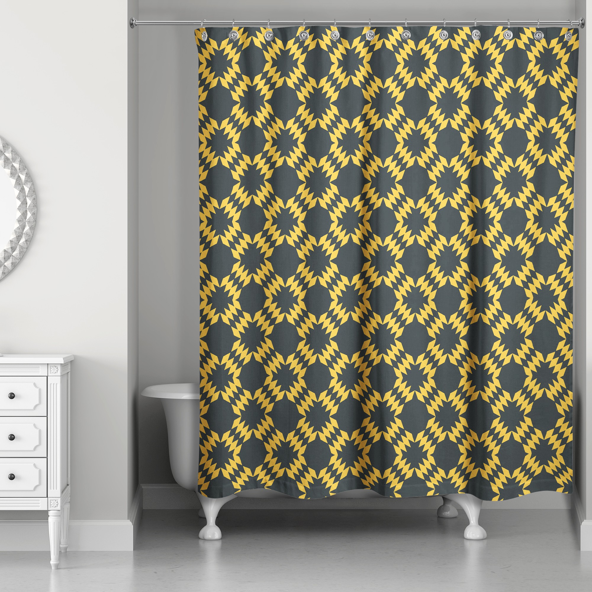 Folk Southwestern Pattern in Yellow 71x74 Shower Curtain