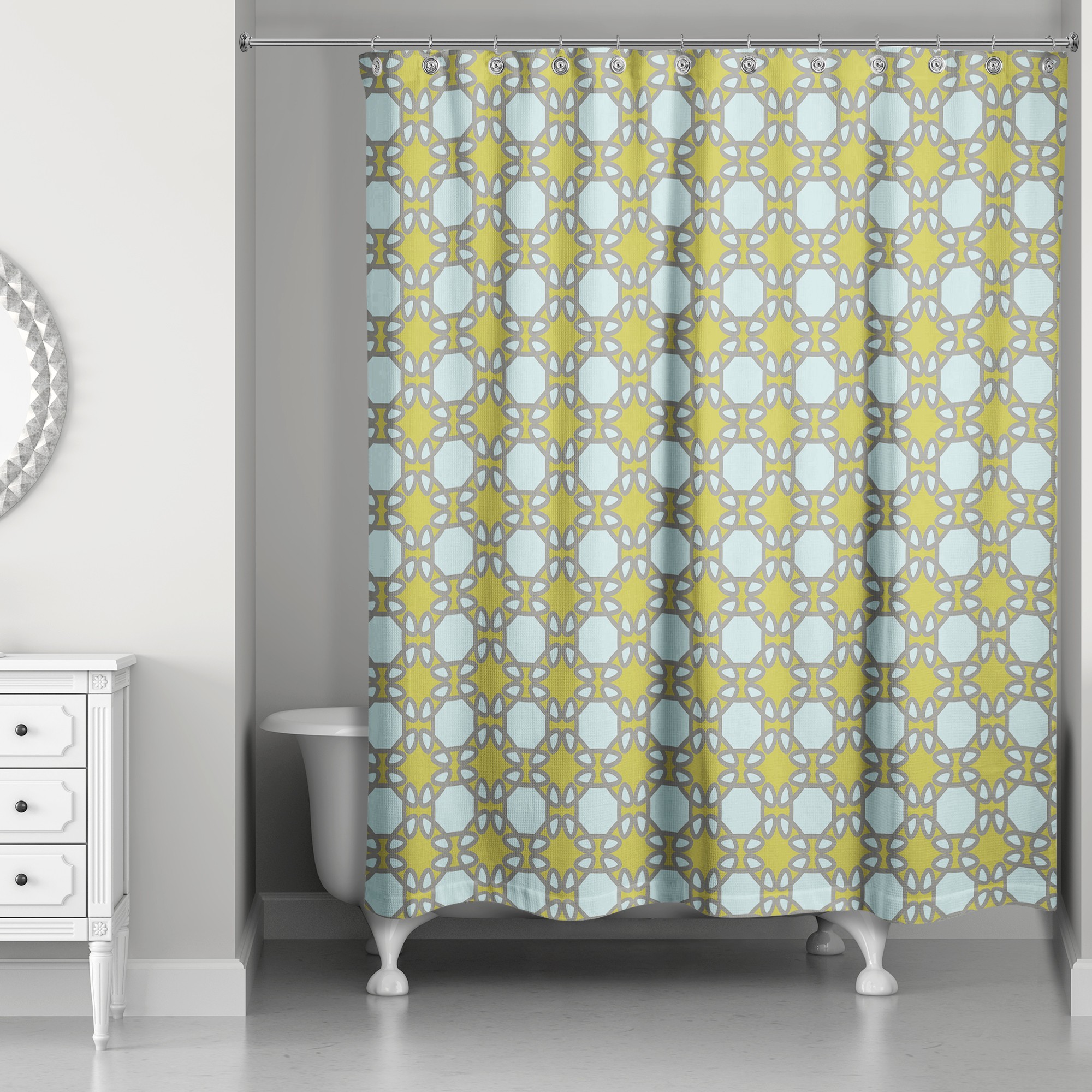 Folk Lattice Pattern in Green 71x74 Shower Curtain